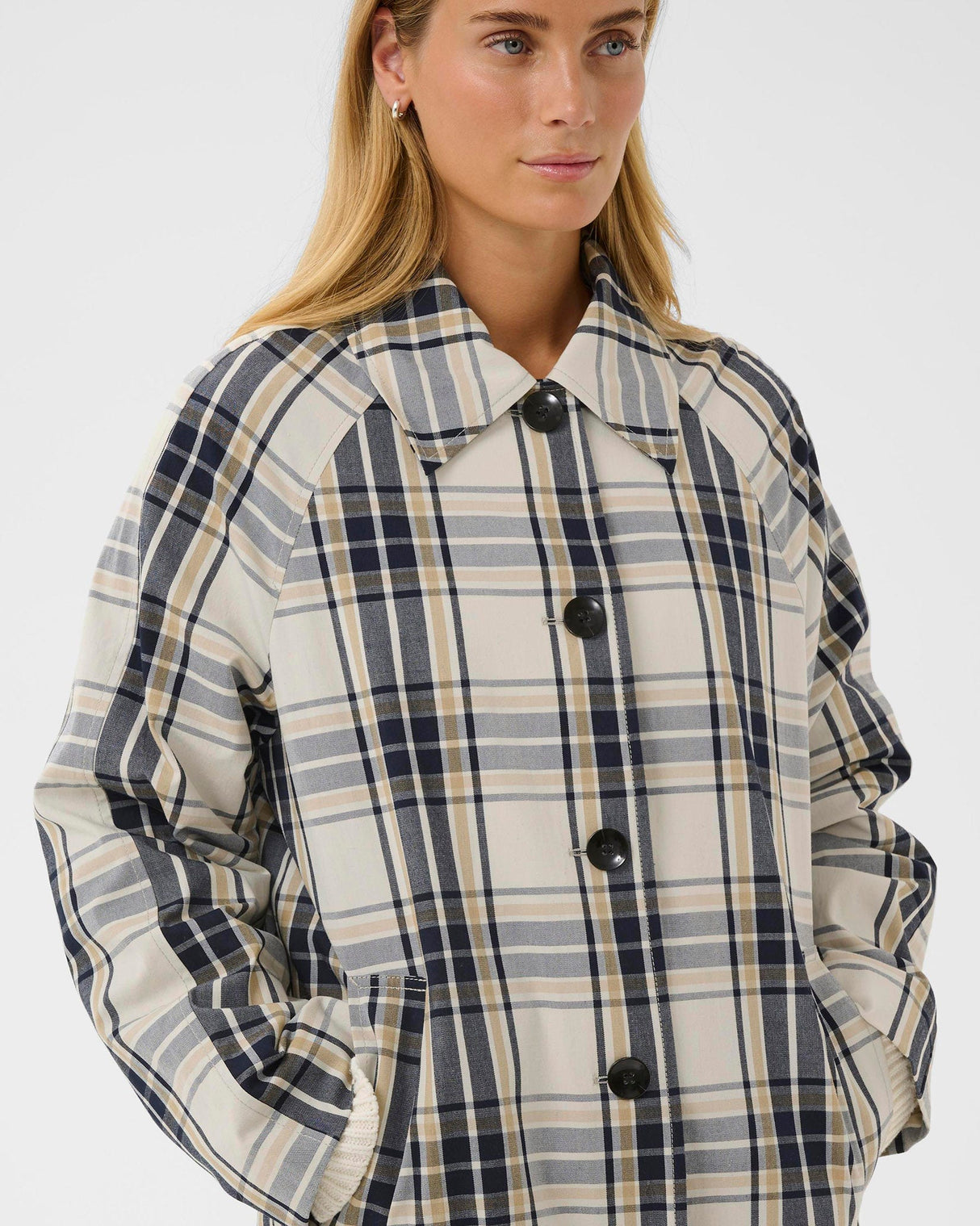 Dark Navy Check Yasha Long Coat