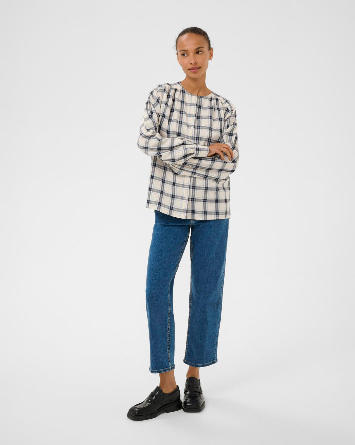 Dark Navy Yanina Check Blouse