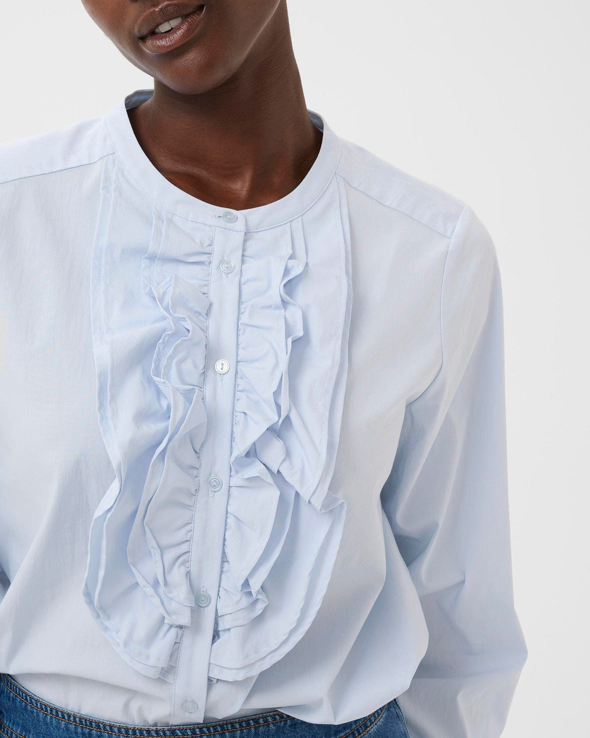 Heather Blue Zaina Ruffle Shirt