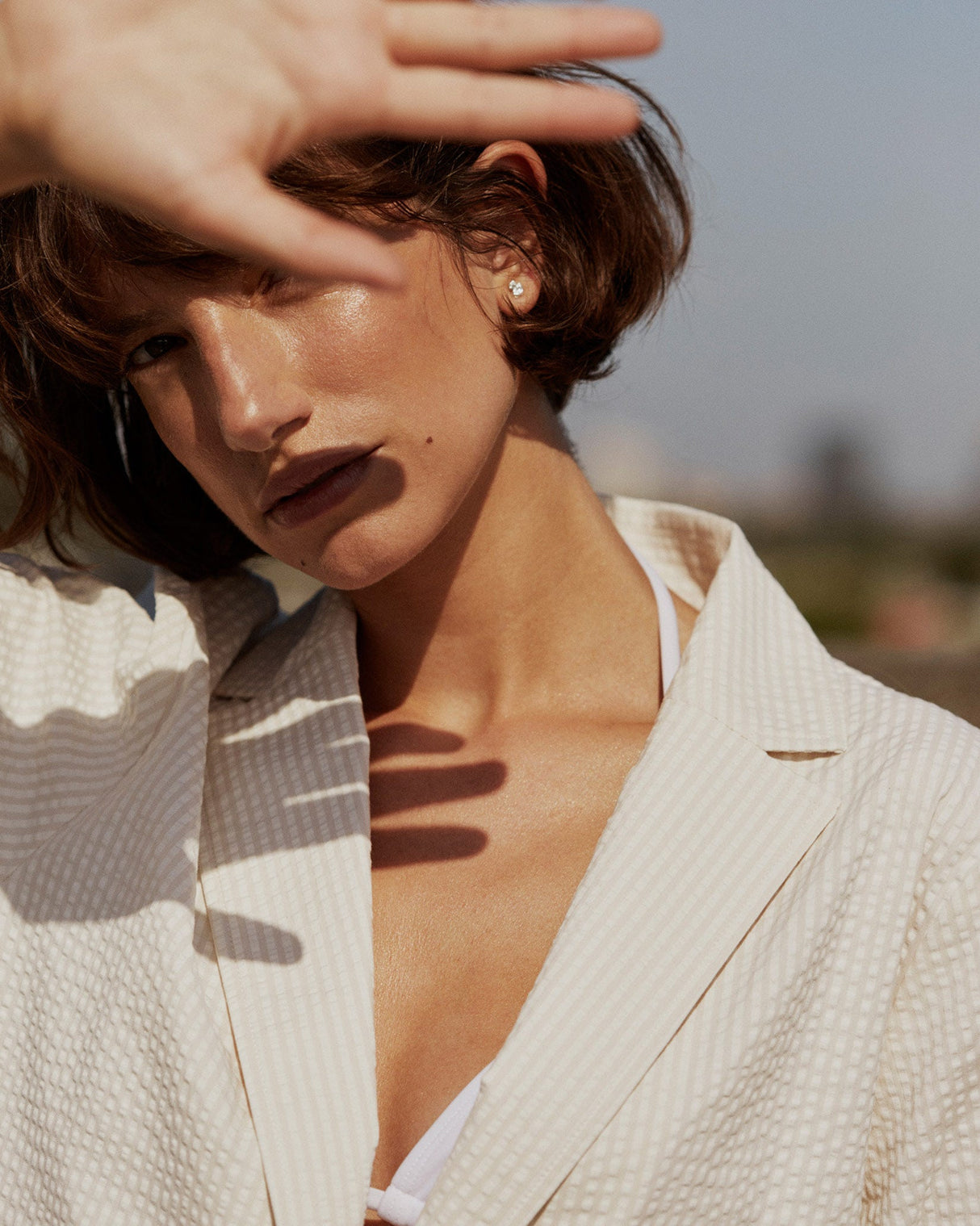 Whisper White Stripe Briddi Cotton Blazer Jacket