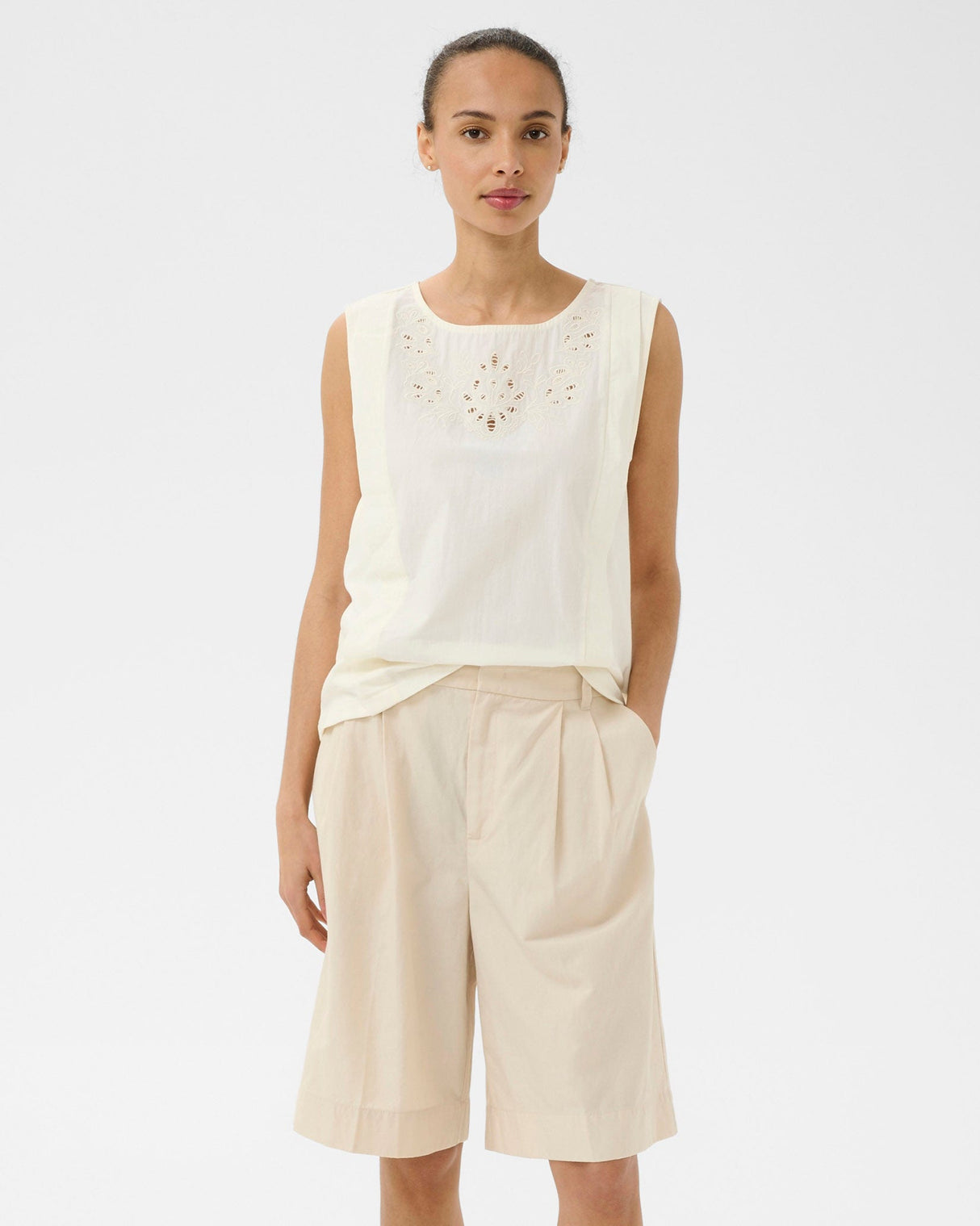 Whisper White Bolatta Openwork Cotton Sleeveless Top