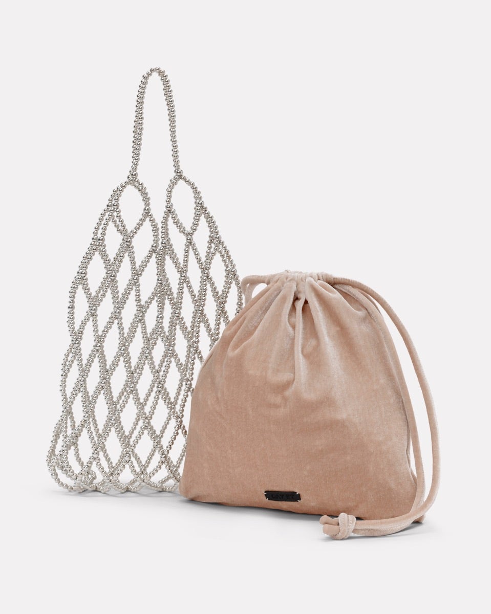 Silver Chrome Beaded Shoulder Bag