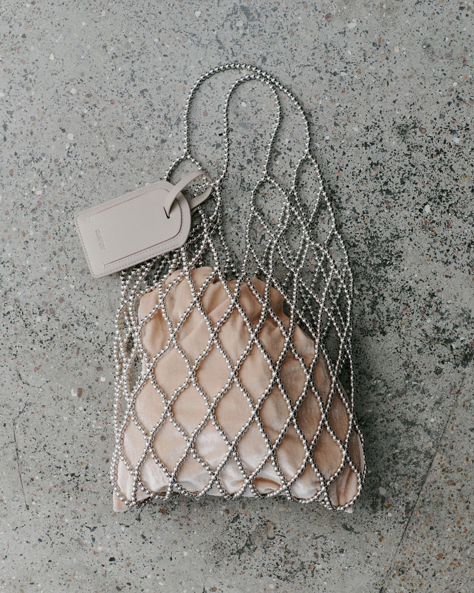 Silver Chrome Beaded Shoulder Bag