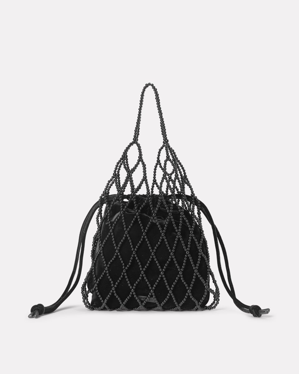 Black Velvet Pearly Shoulder Bag