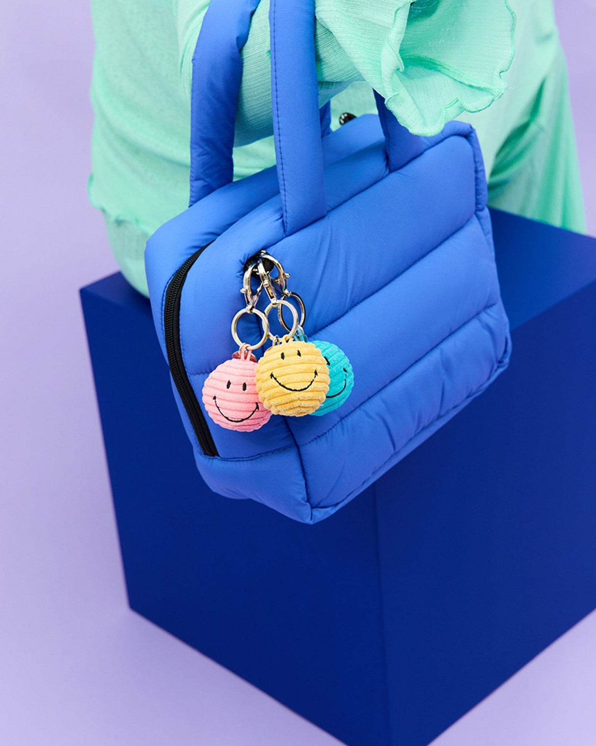 Yellow Smiley Corduroy Keychain