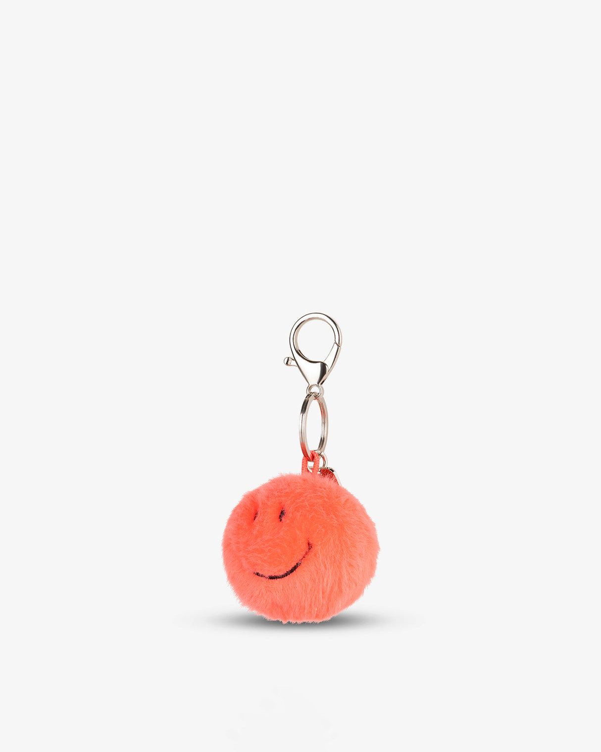 Bright-Coral-Smiley-Fuzzy-Keychain