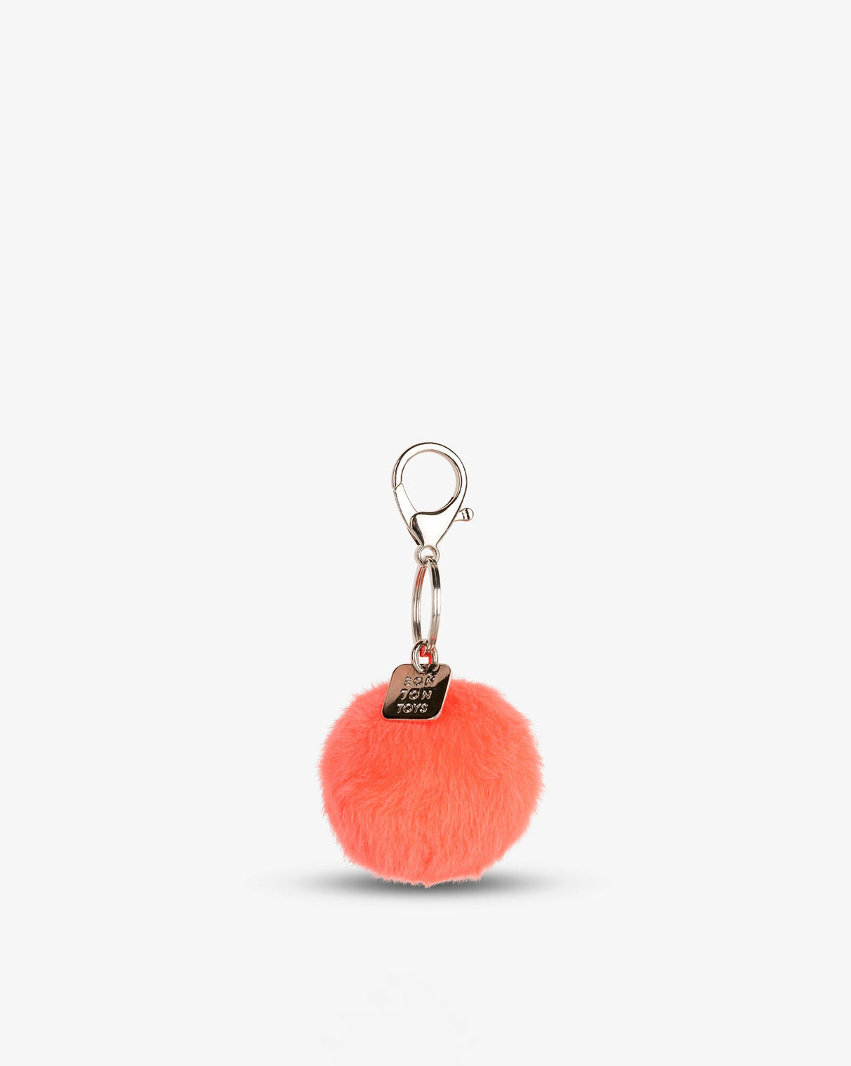 Bright Coral Smiley Fuzzy Keychain