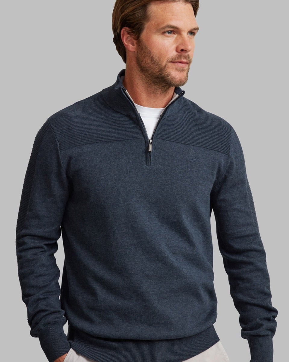 Dark Wash Grey Knit Half Zip Jumper