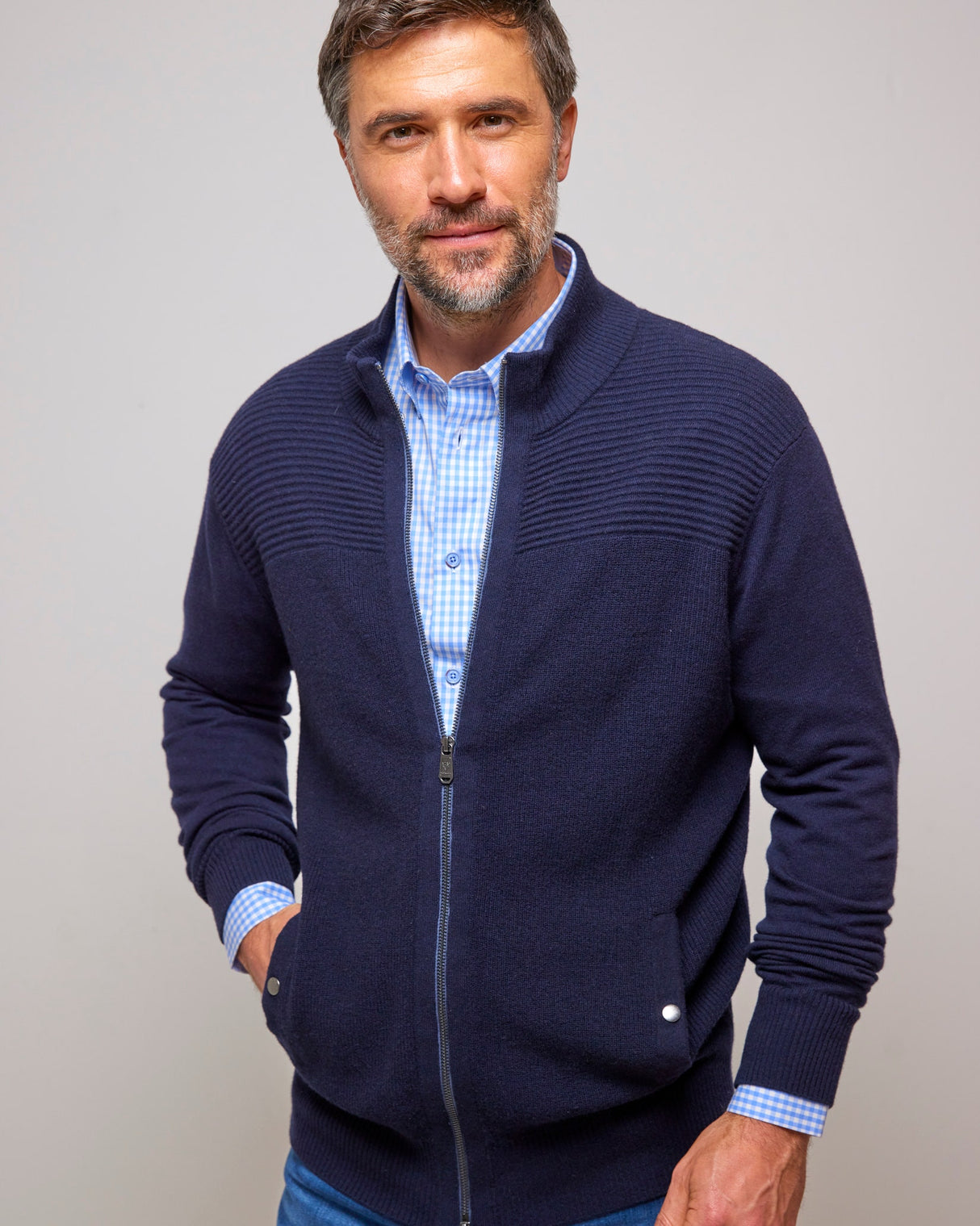 Navy Lambswool Knit Cardigan