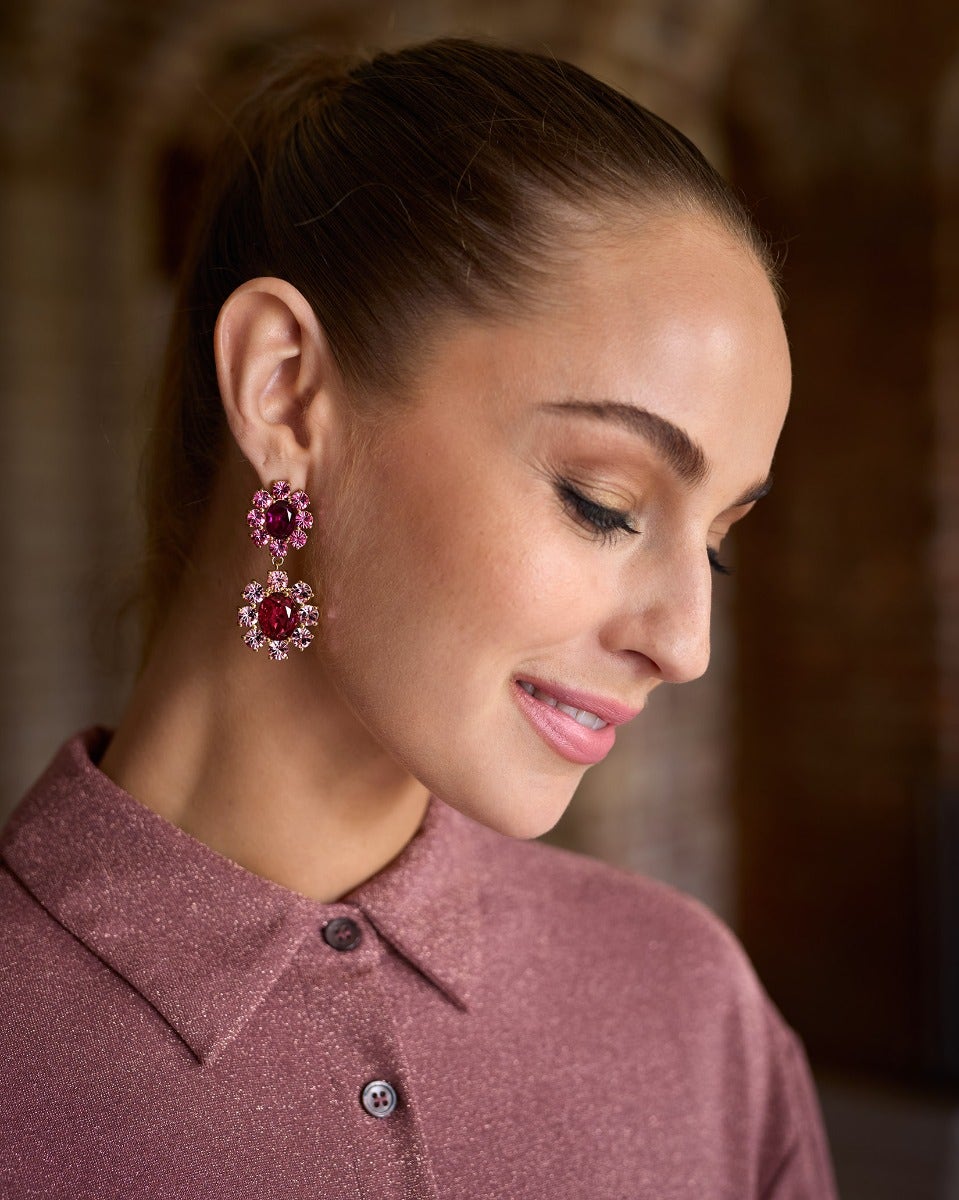 Lina Rose & Pink Crystal Chandelier Earrings