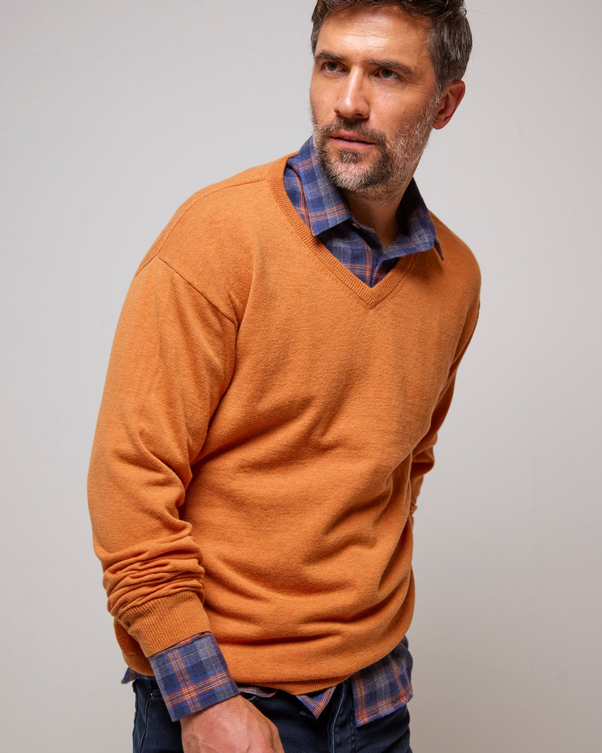 Burnt Ochre Lambswool V-Neck Knit Jumper