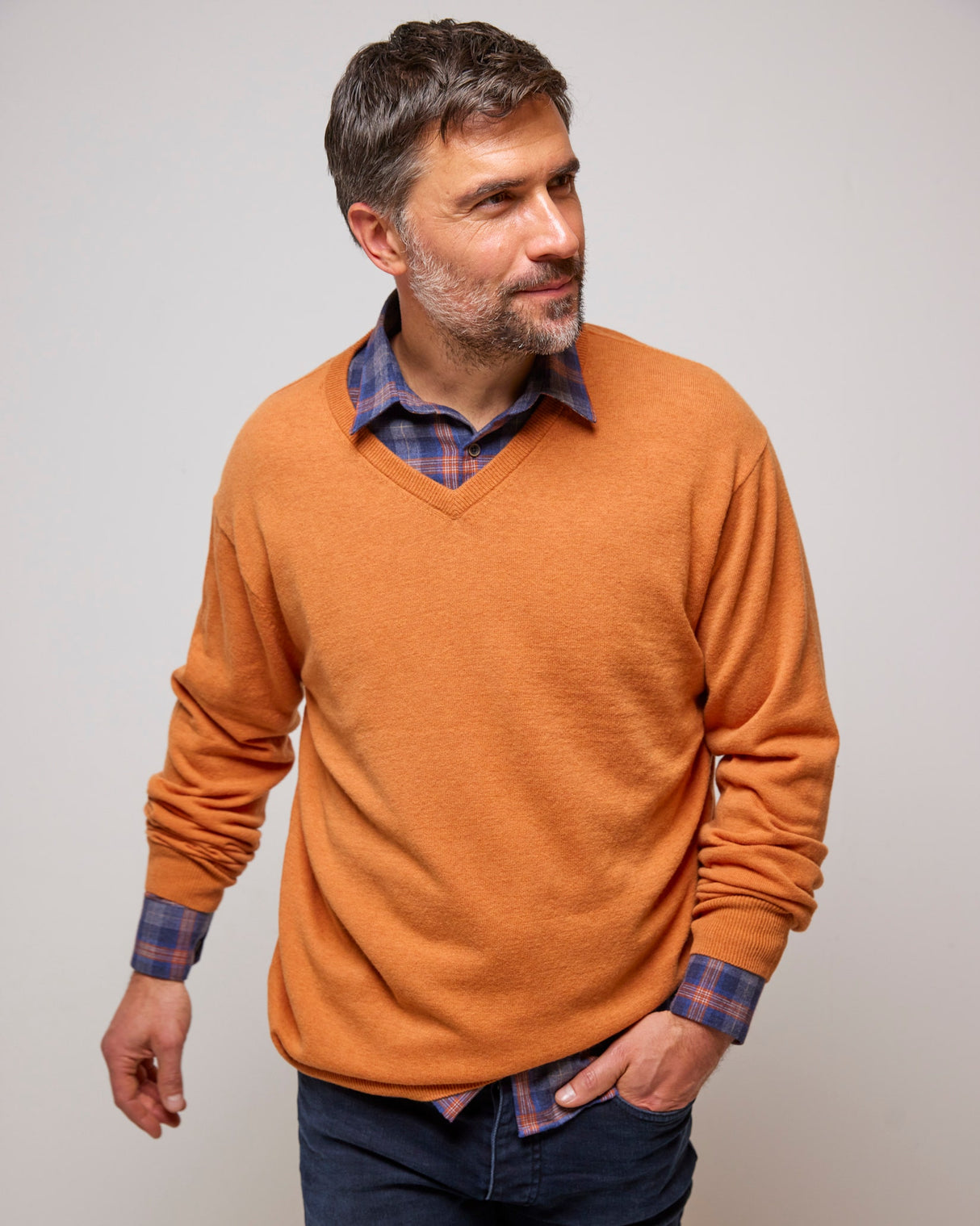 Burnt Ochre Lambswool V-Neck Knit Jumper