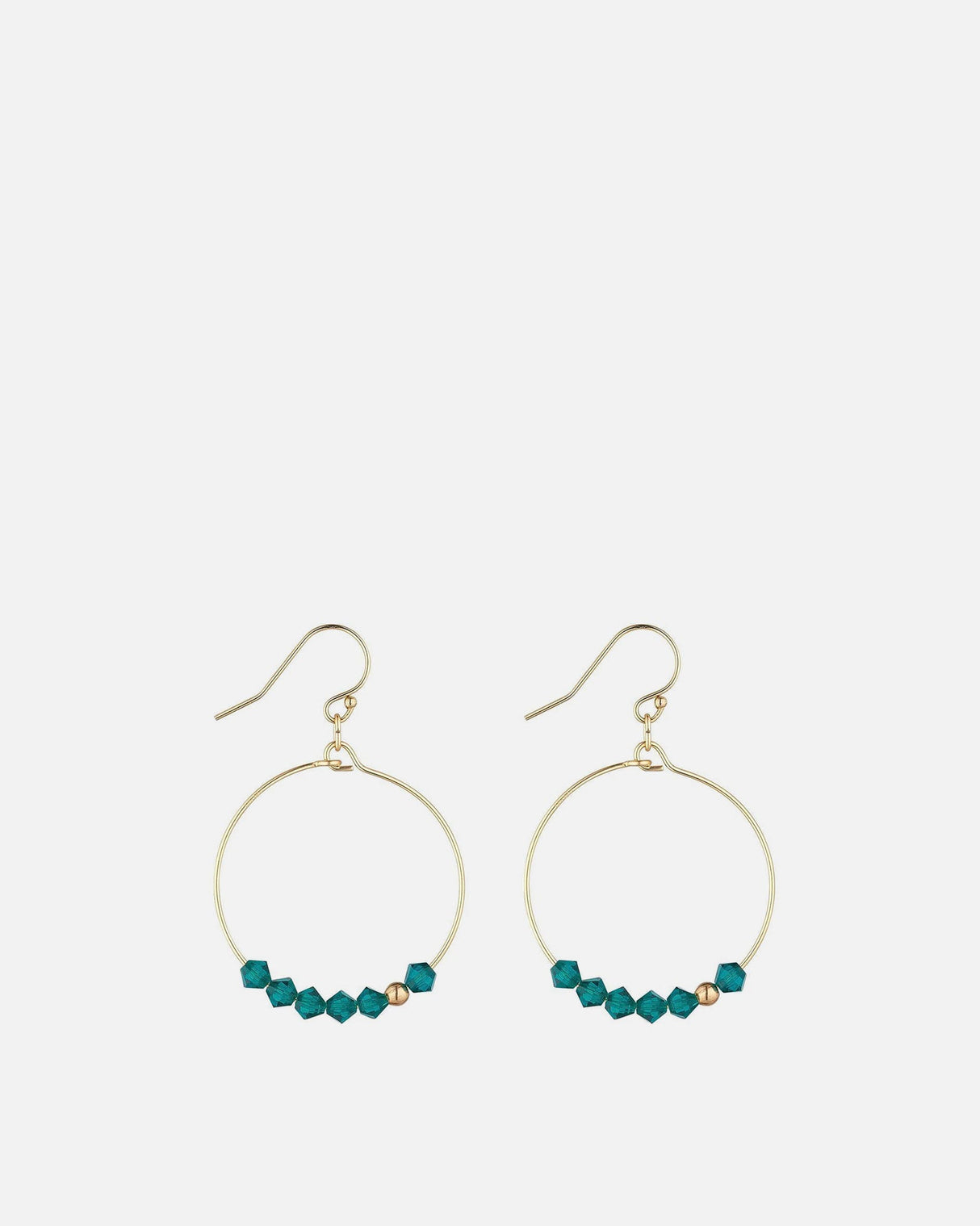 Emerald Green Crystal Row Gold Filled Hoop Earrings