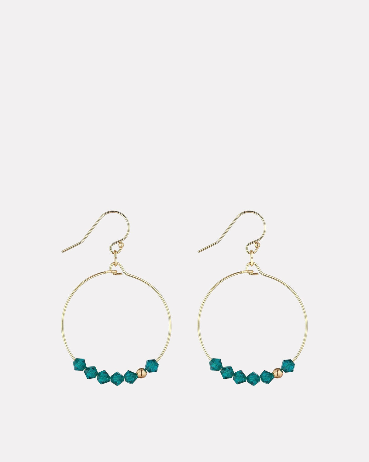 Emerald Green Crystal Row Gold Filled Hoop Earrings