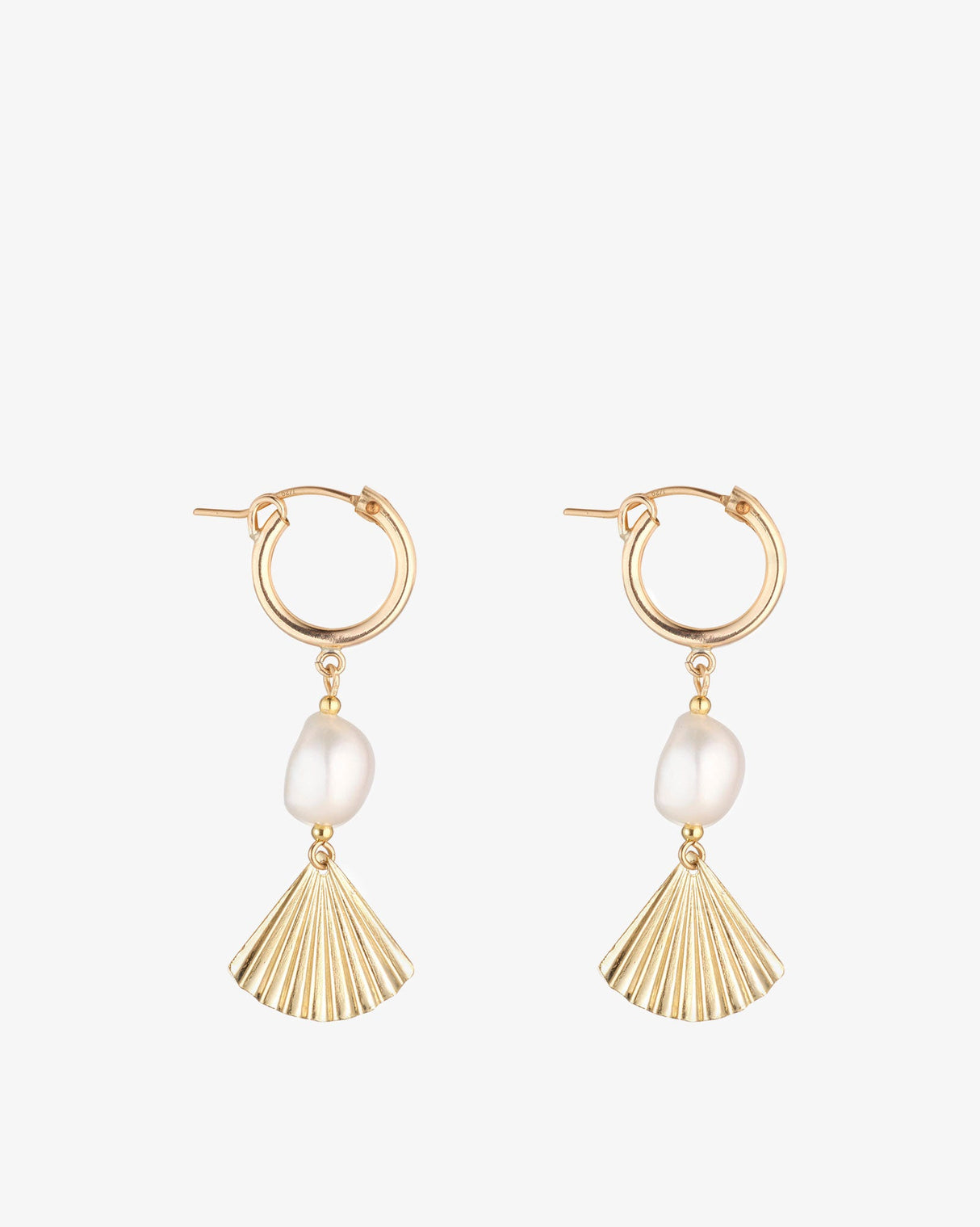 Gold-Filled-Fan-Baroque-Pearl-Clip-Hoop-Earrings