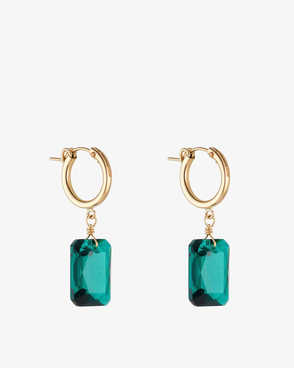 Gold-Filled-Emerald-Cut-Green-Crystal-Clip-Hoop-Earrings
