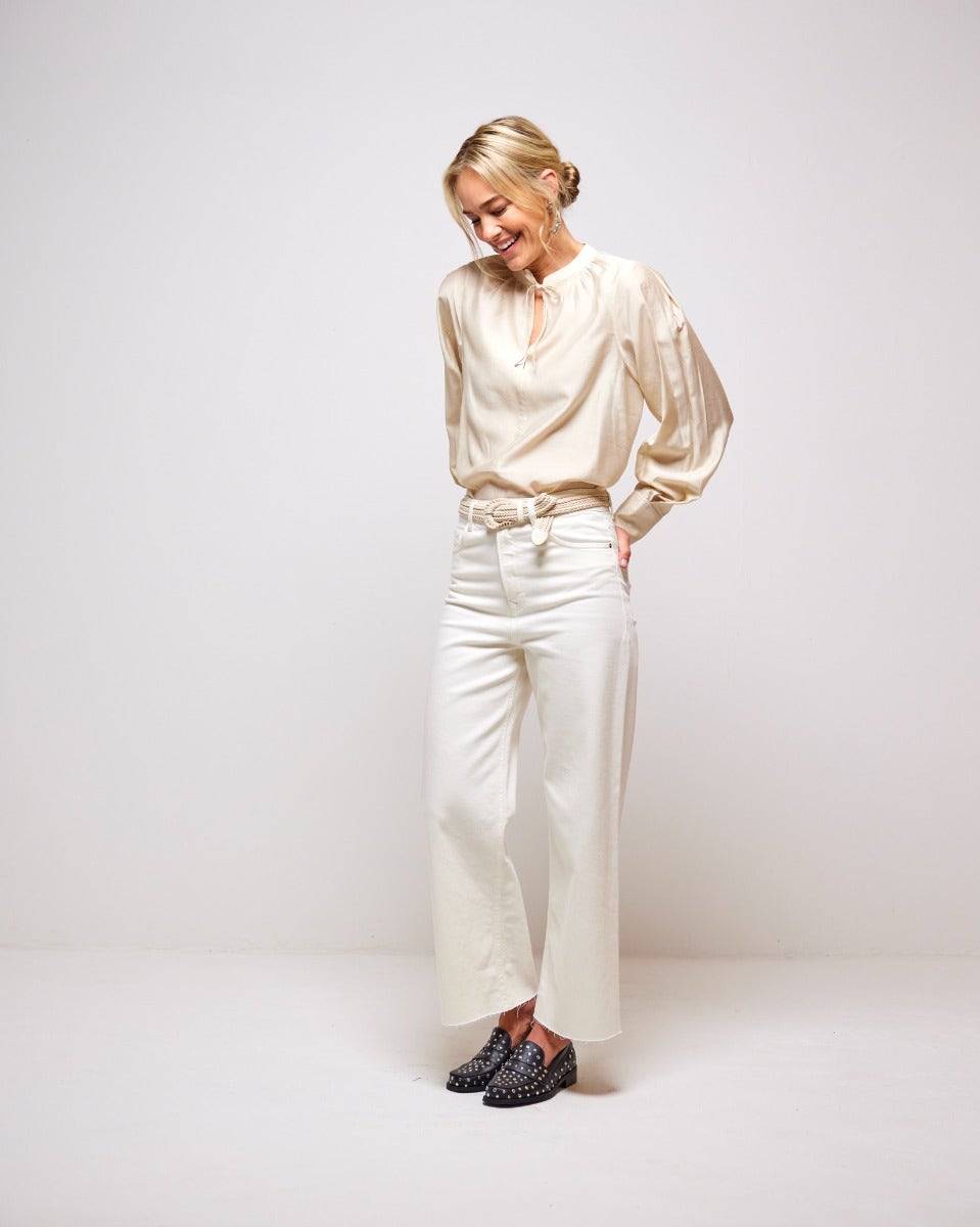Summer Sand Vee Keyhole Tie Blouse