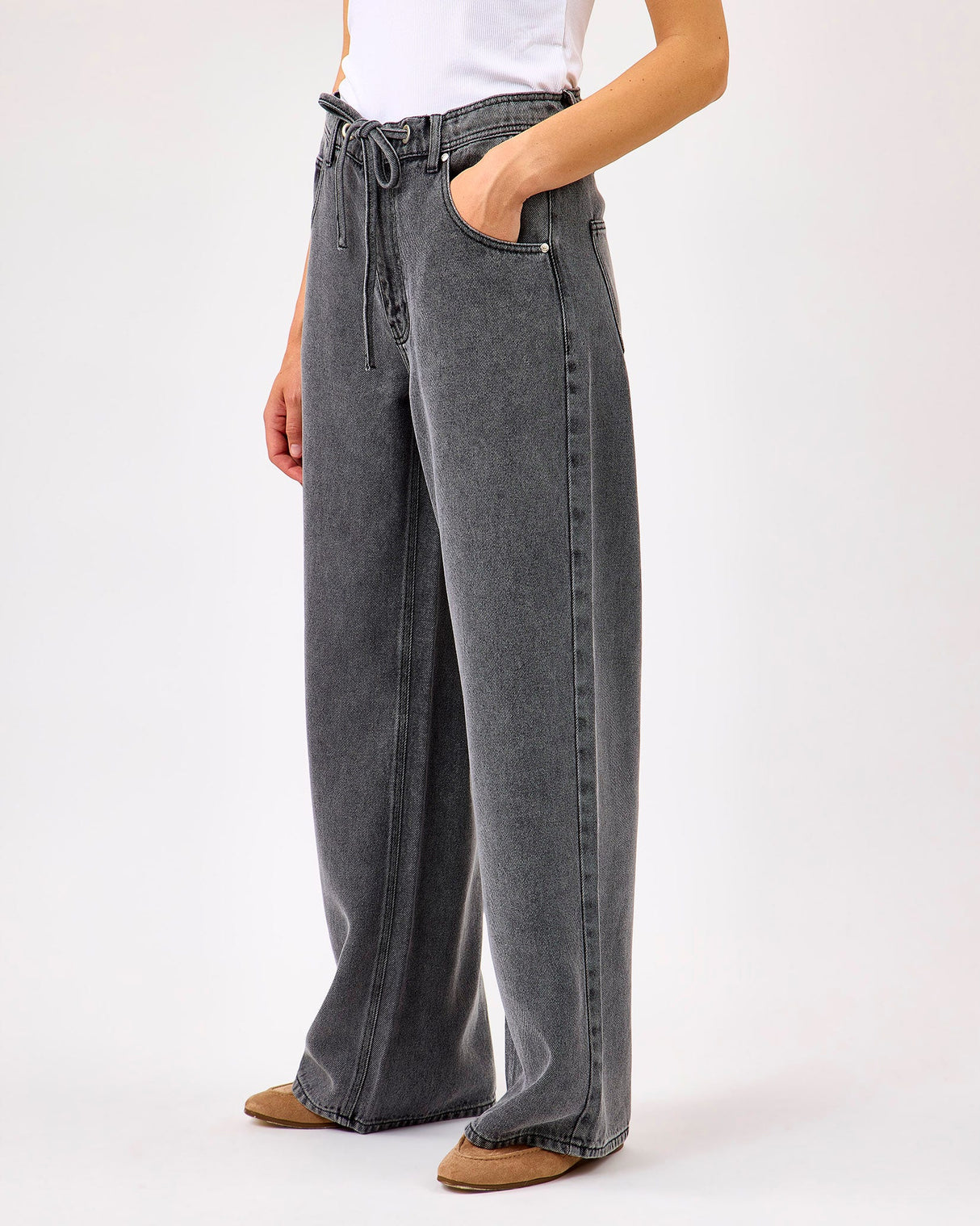 Grey Irvin Wide Leg Denim Jeans