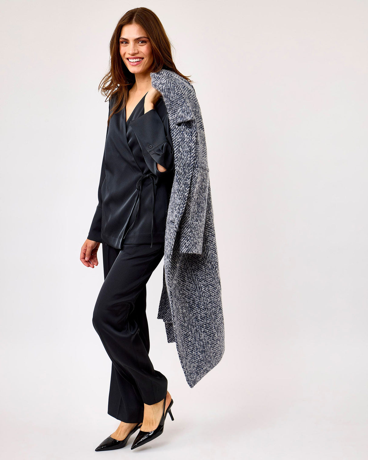 Grey Glari Long Sleeve Wrap Top