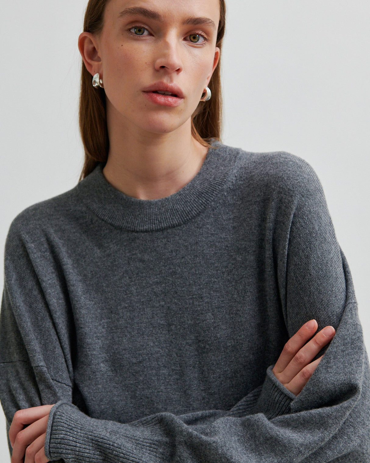Grey Calm O Neck Knit Jumper