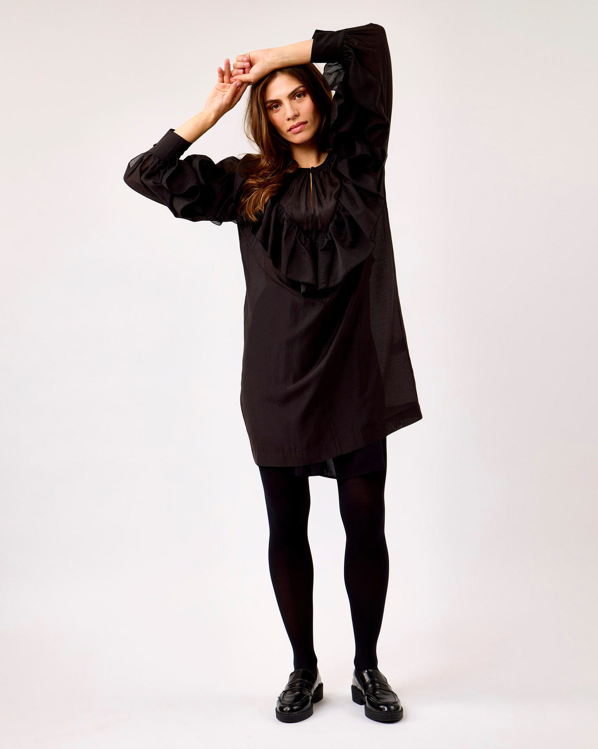 Black Dream Diagonal Ruffle Dress