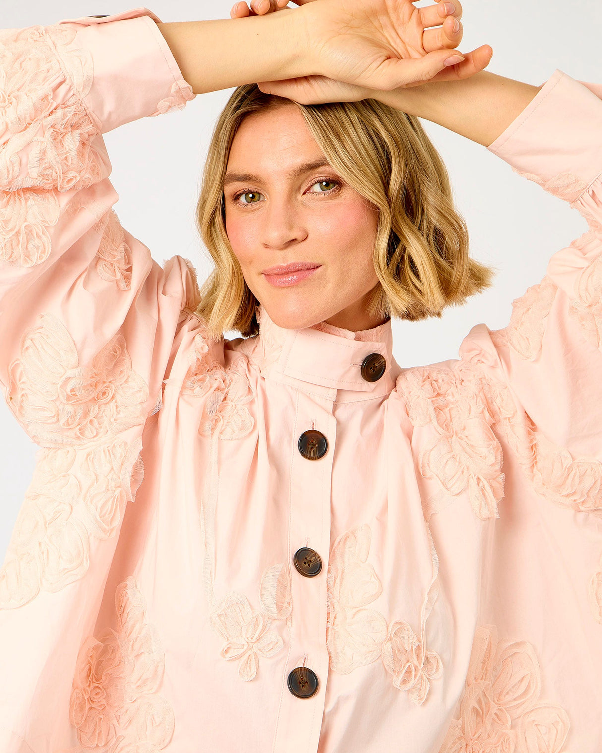 Crystal Pink Ashley Cotton Floral Appliqué Jacket
