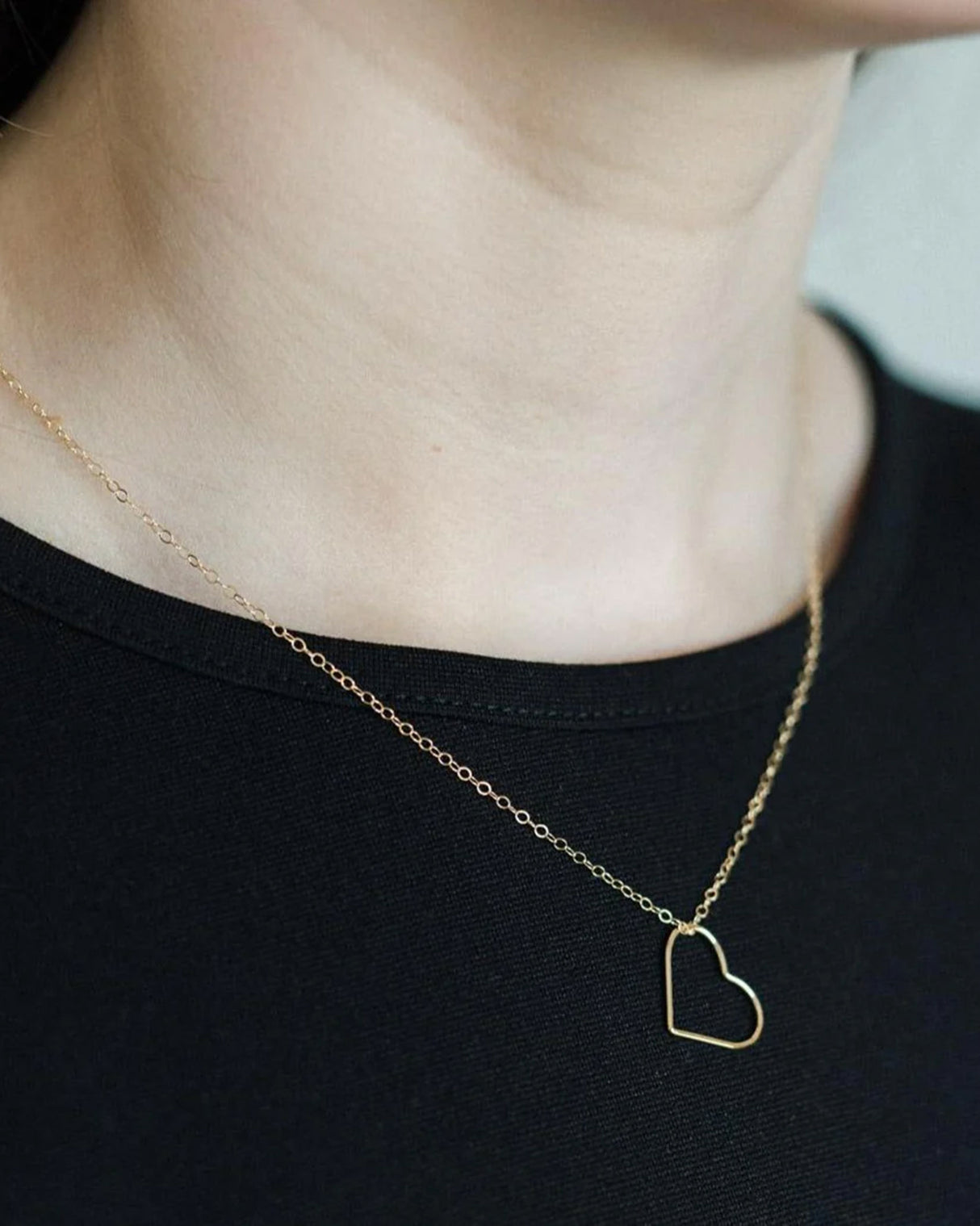 Open Heart Charm Gold Filled Pendant Necklace