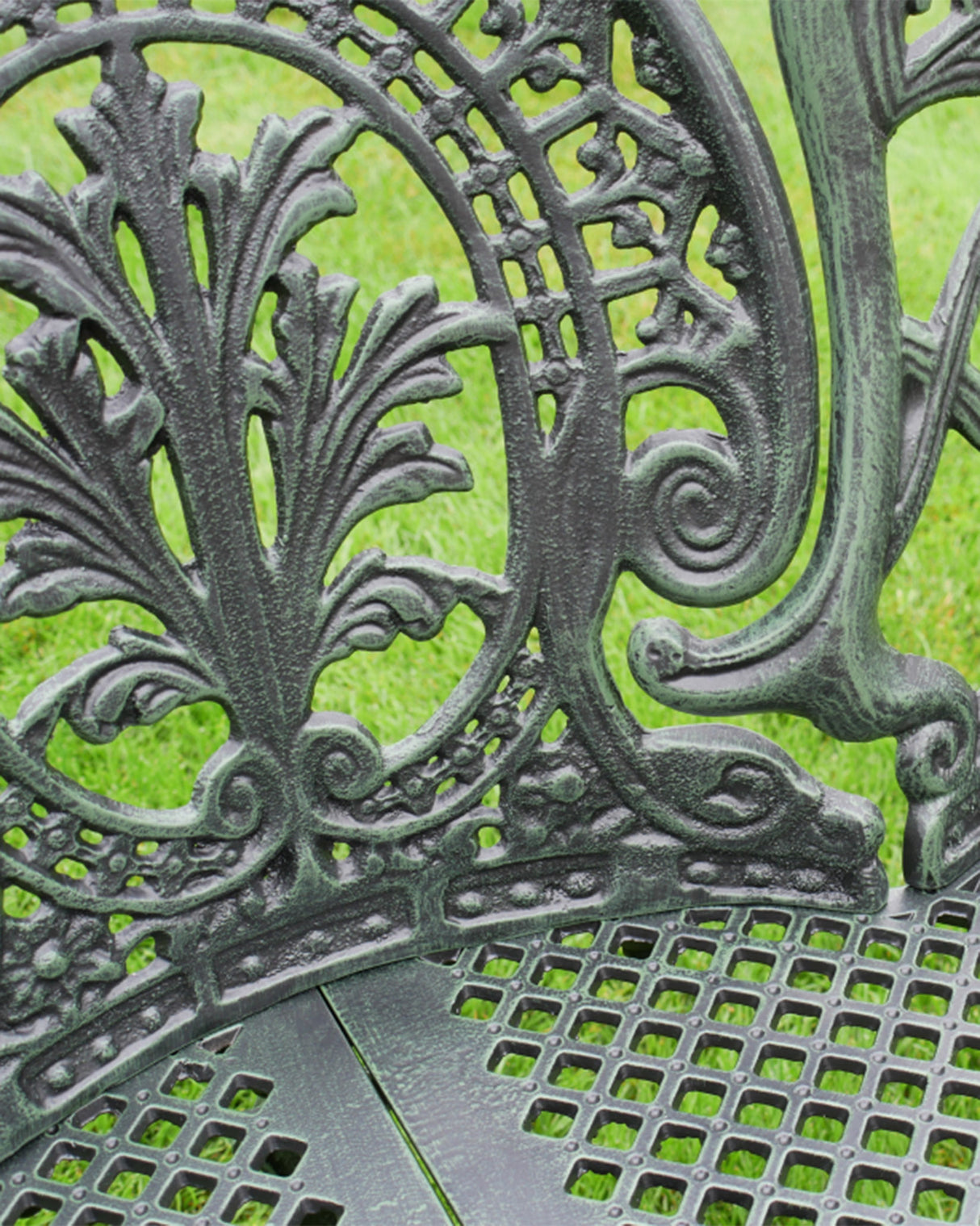 Aged Green Finish Ornate Aluminium Bench