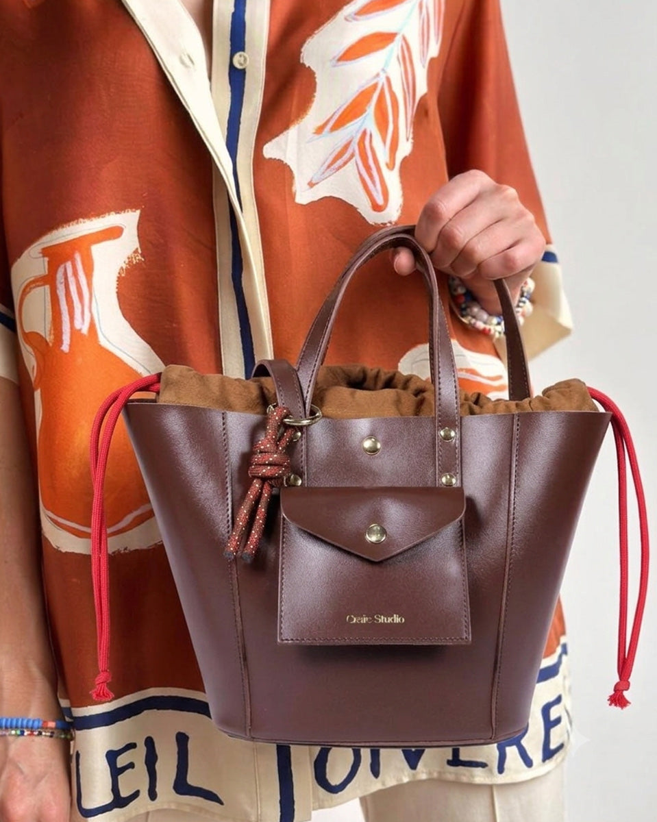 Chocolate Brown Note Calf Leather Bag