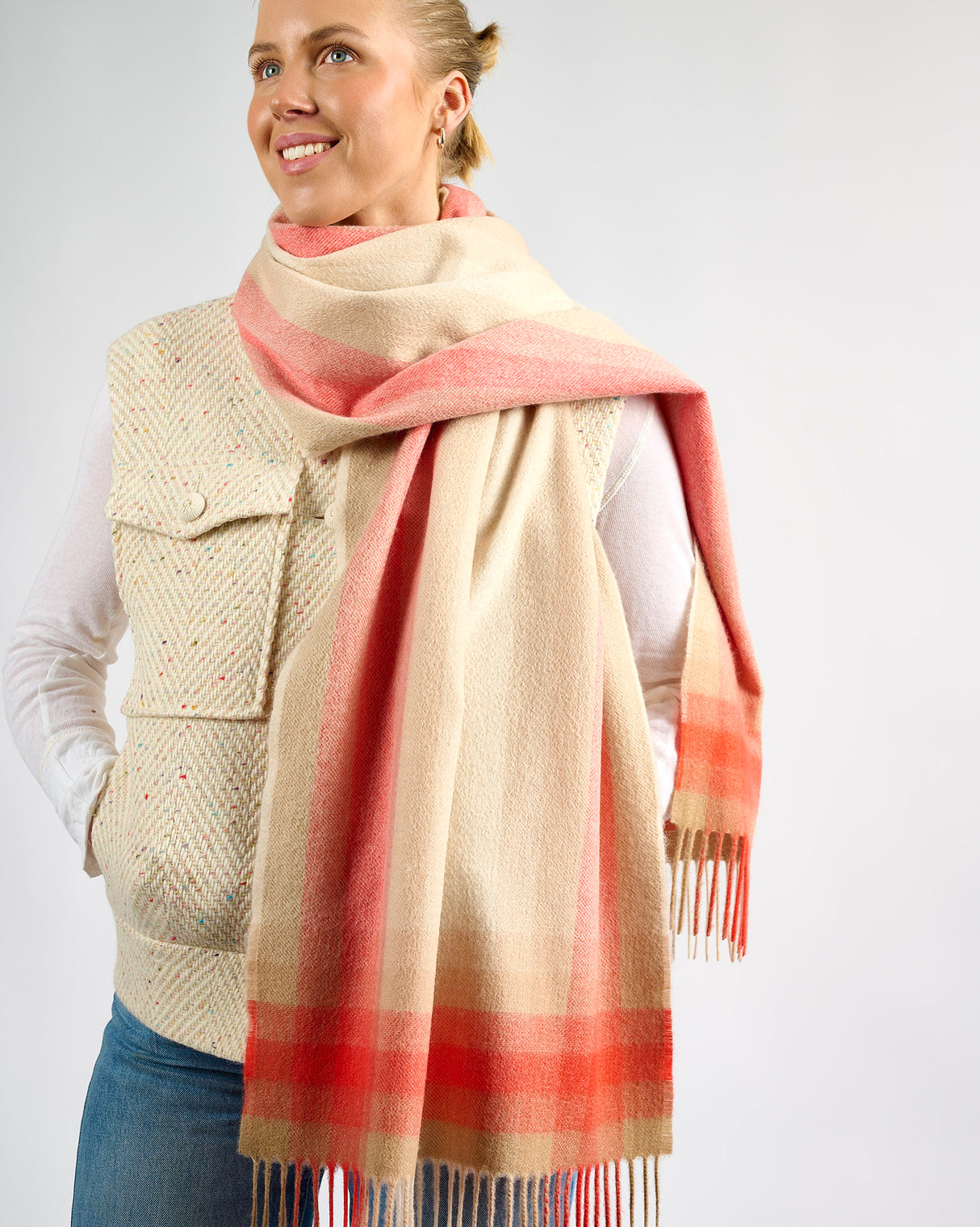 Orange & Beige Gradient 100% Cashmere Scarf