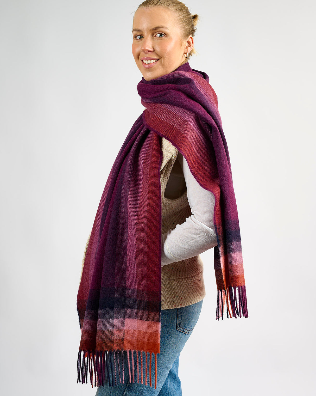 Plum & Strawberry Gradient 100% Cashmere Scarf