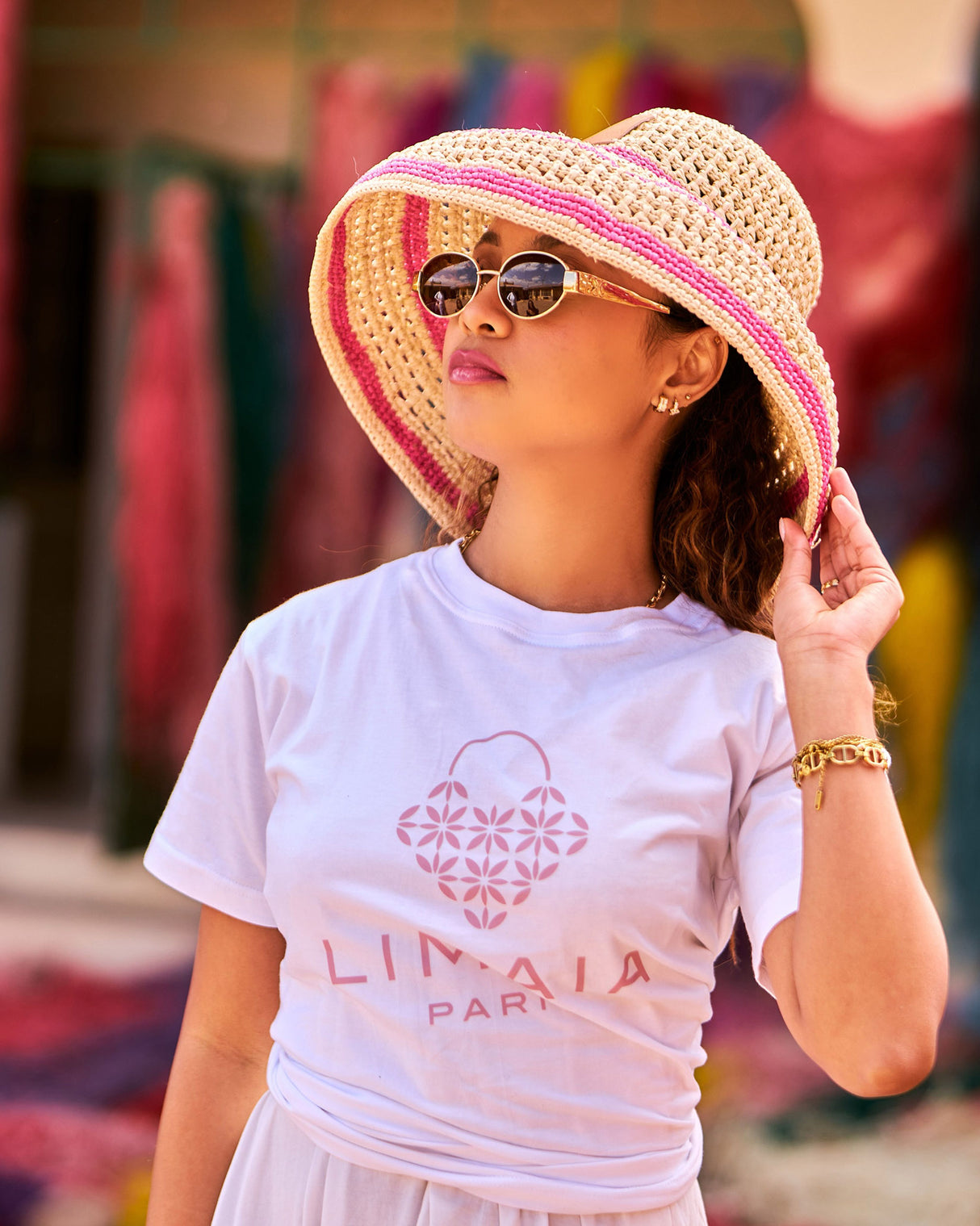 Natural Pink Faly Raffia Hat