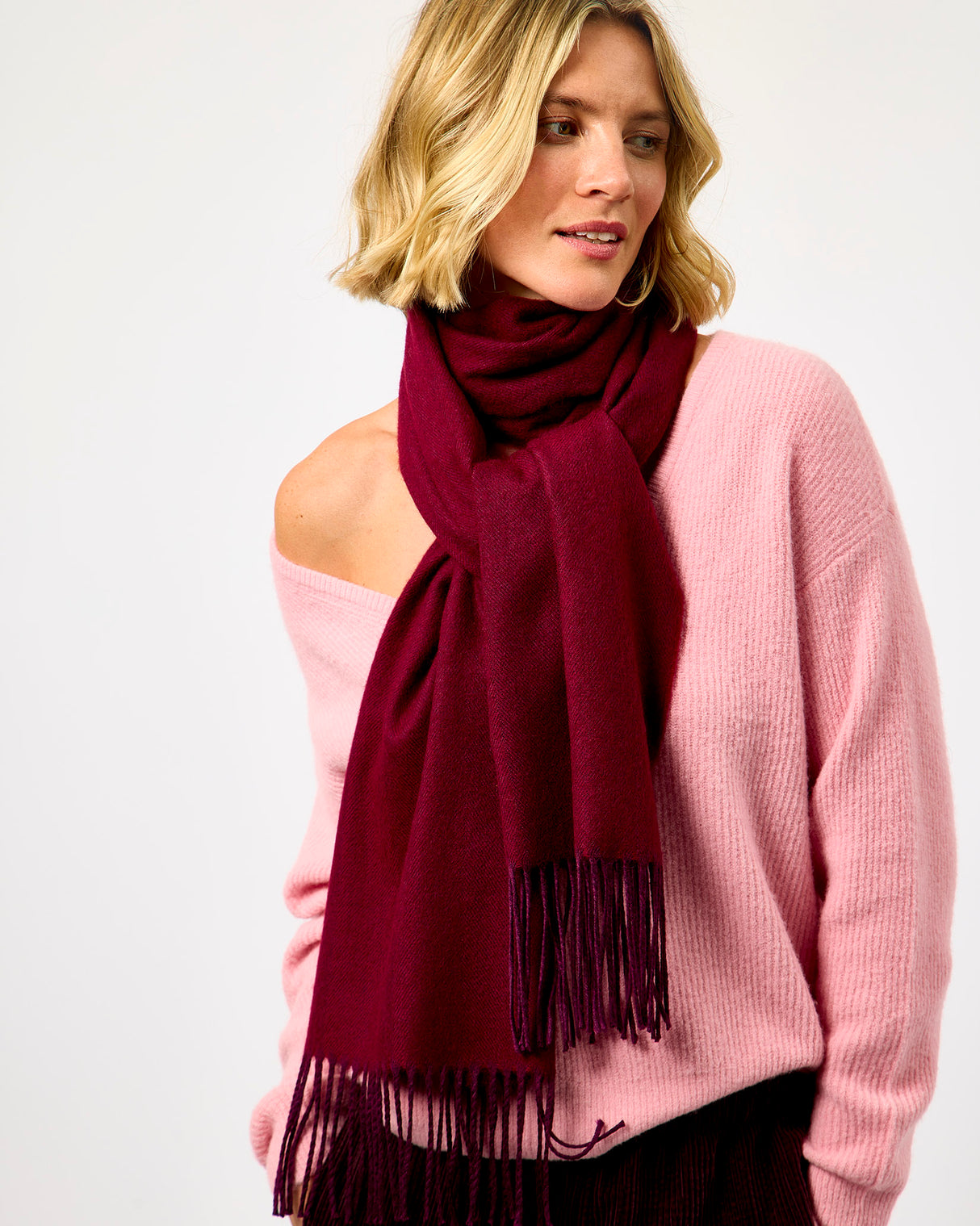 Burgundy Large Herringbone Wide Merino Scarf