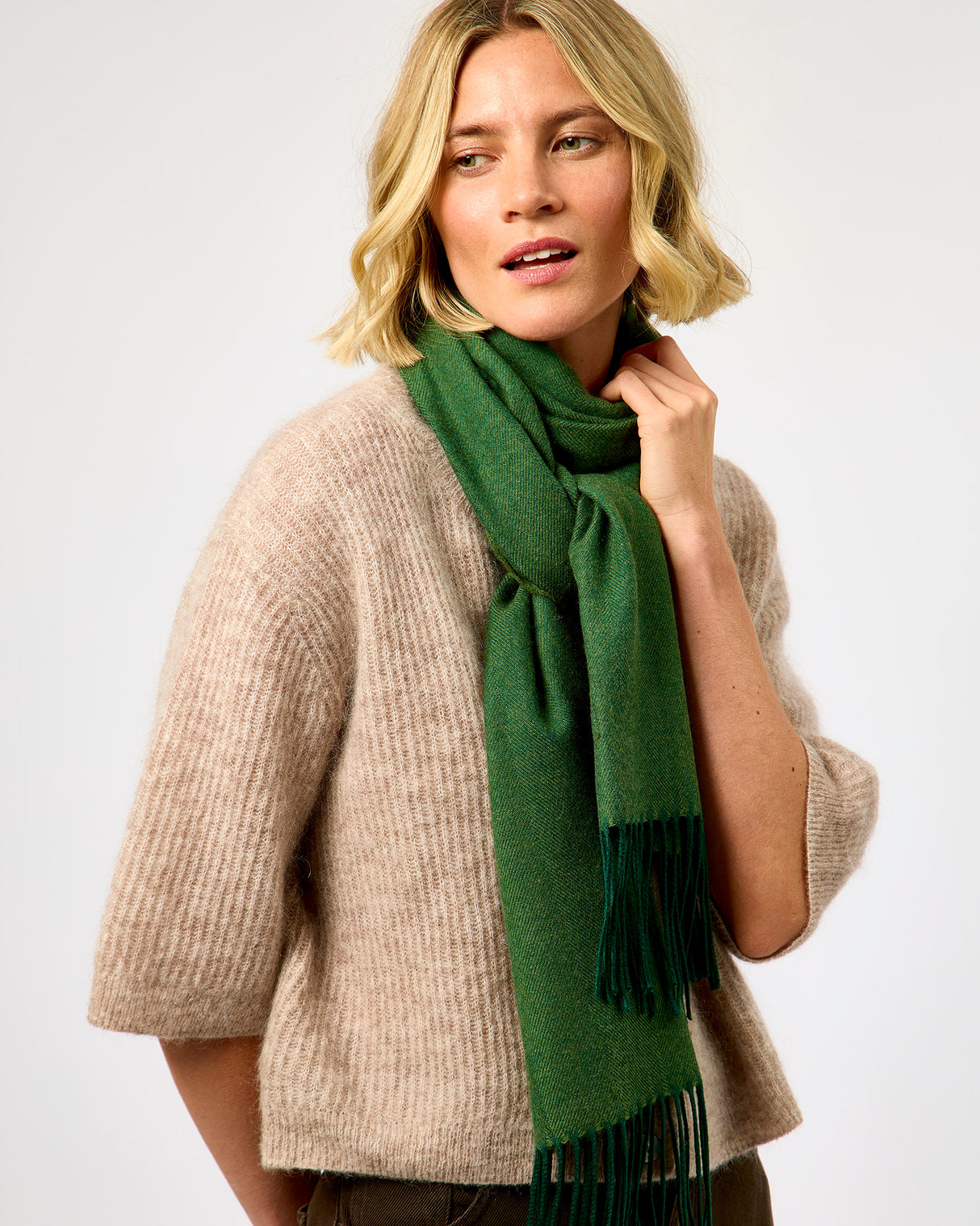 Forest Green Large Herringbone Wide Merino Scarf
