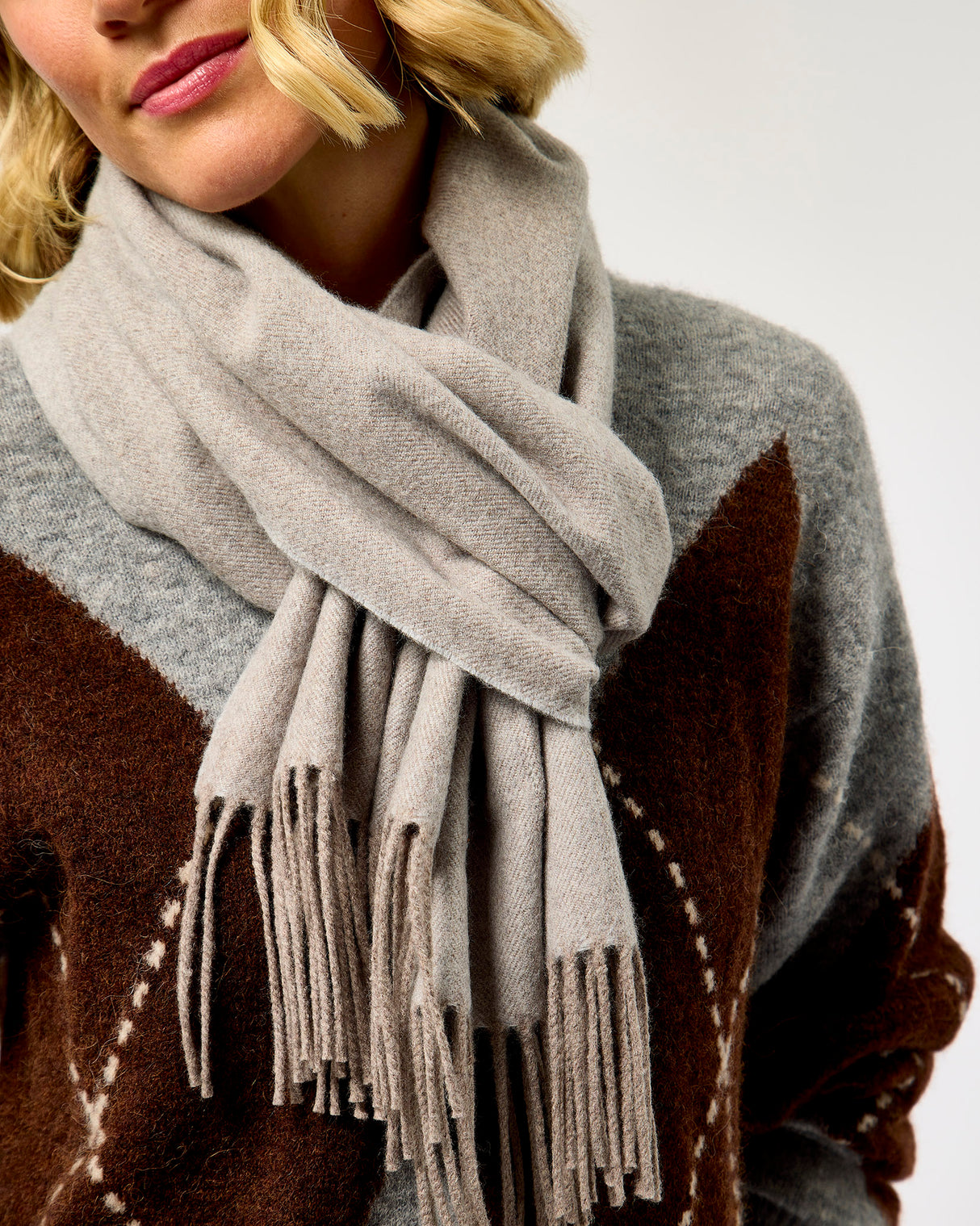 Light Grey Large Herringbone Wide Merino Scarf