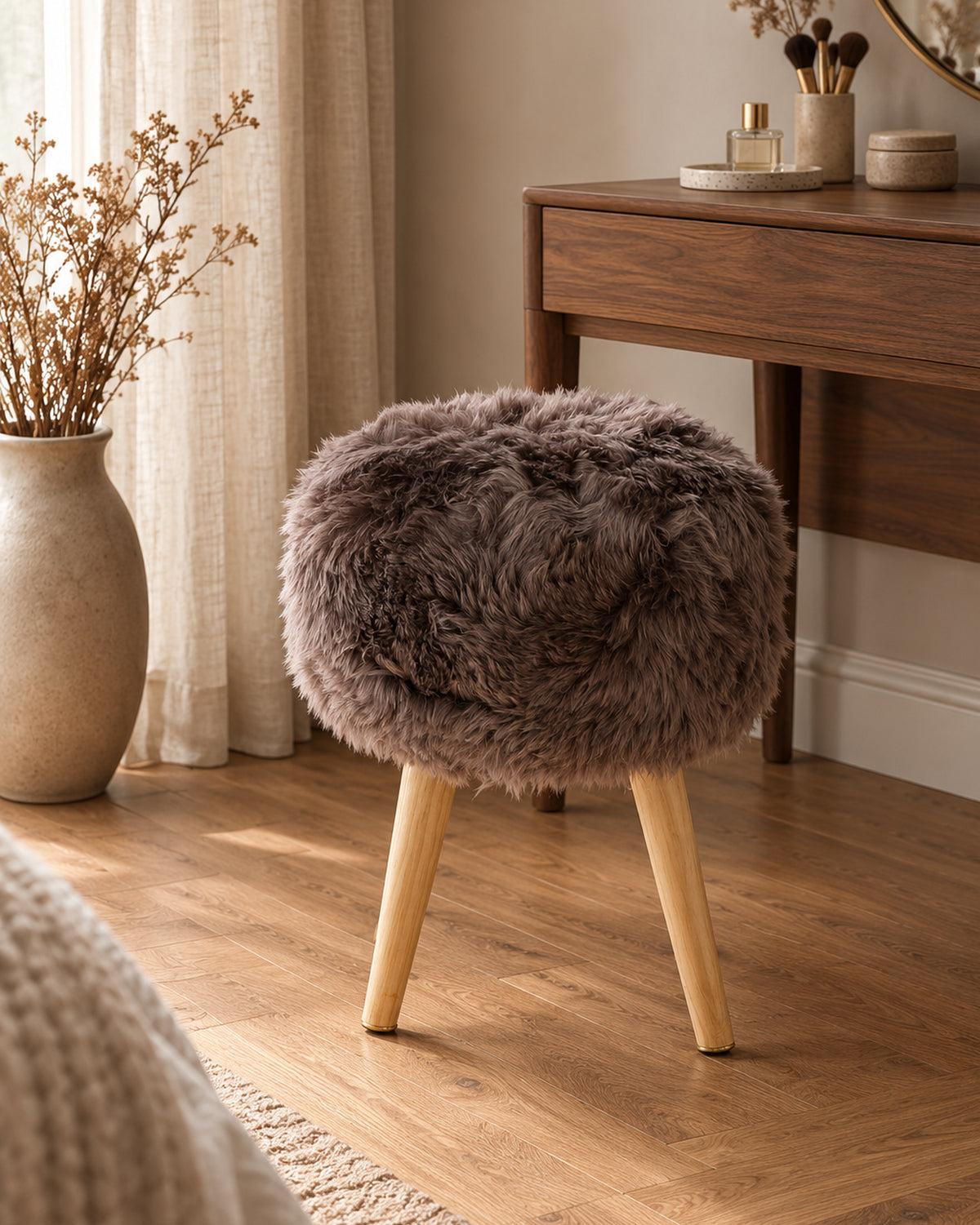 Mink Sheepskin & Pinewood Stool