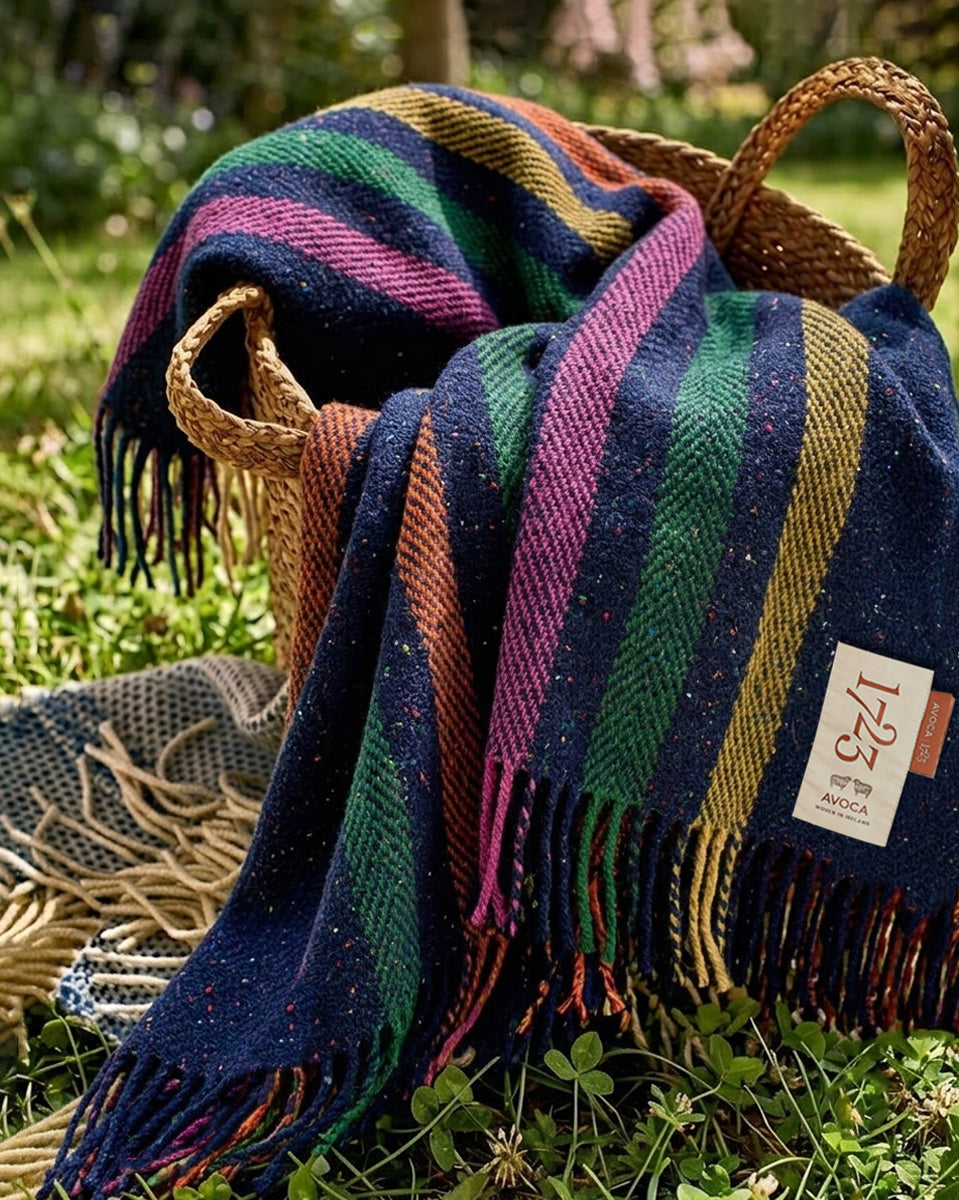 Navy Vertical Stripe Dapple Heavy Donegal Throw