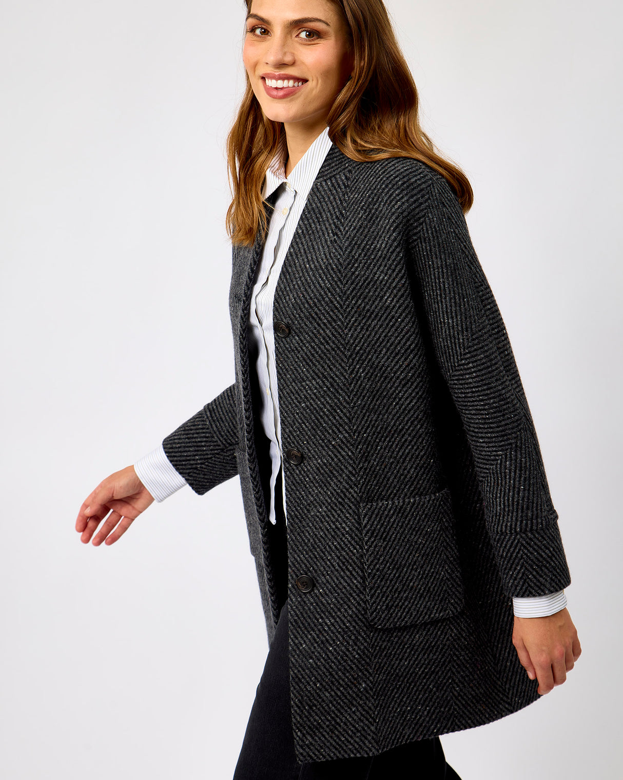 Oak Grey & Black Donegal Wool Coat