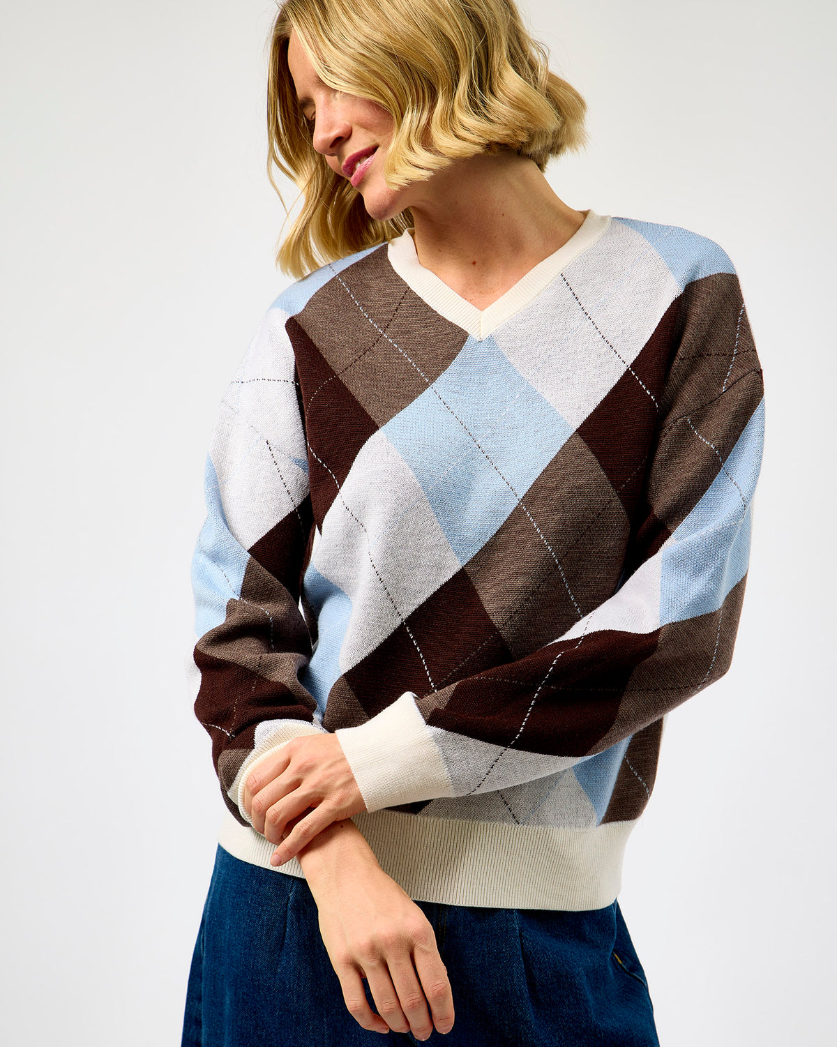 Multicolour Thea Argyle Merino Knit Jumper