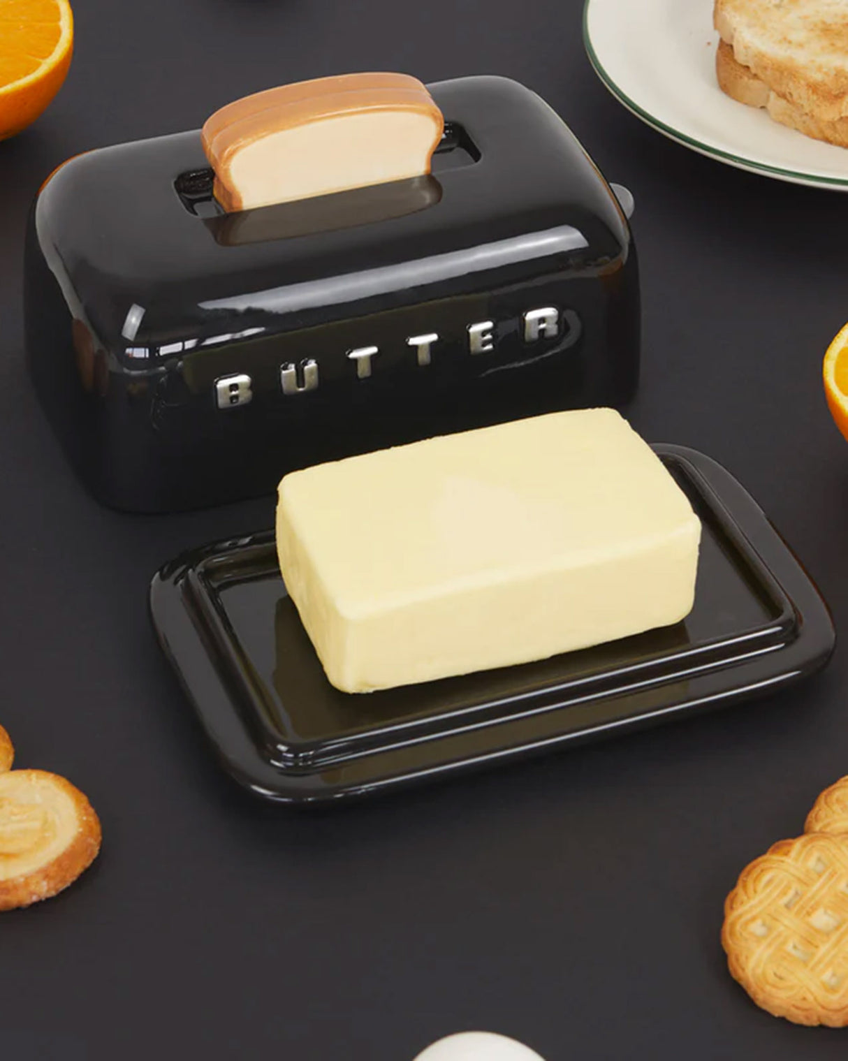 Toasty Black Ceramic Lidded Butter Tray