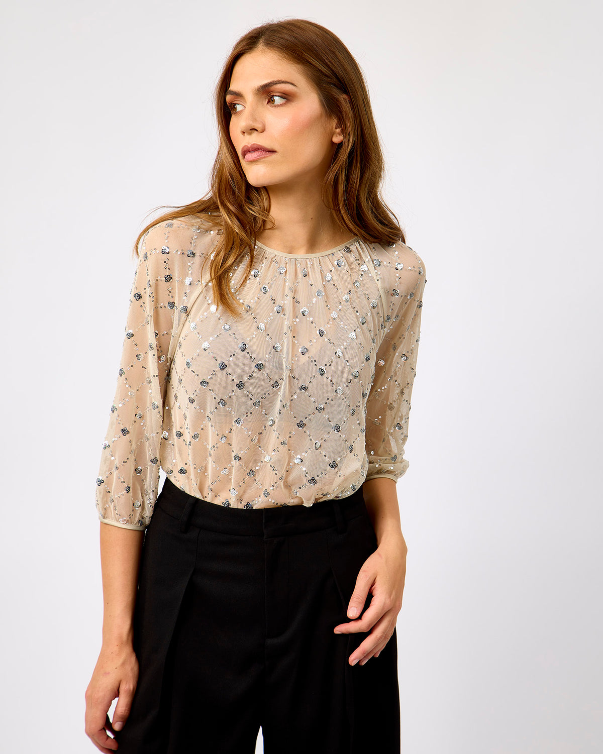 Grey Metallic Sequins Dimka Blouse