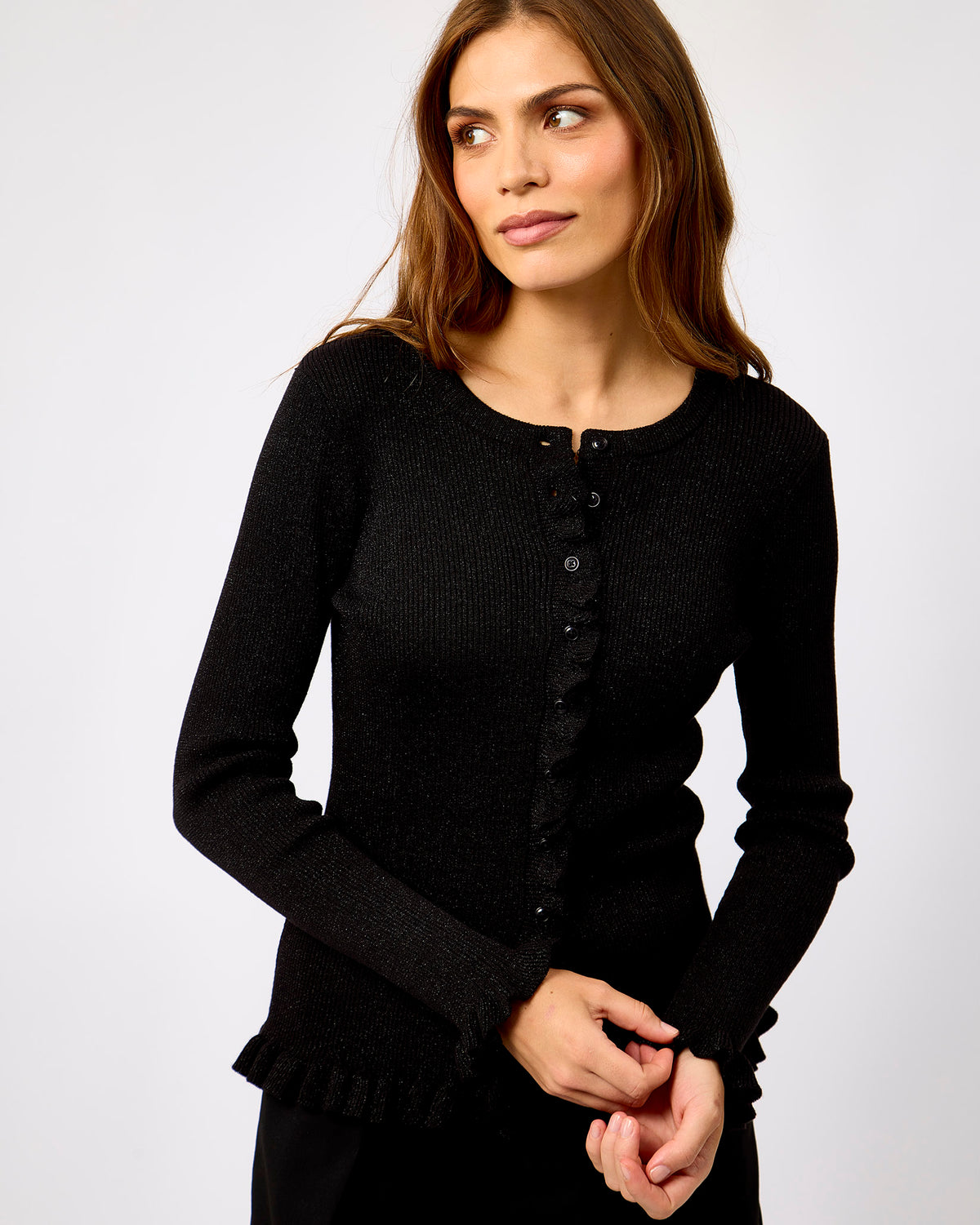 Black Lurex Dwala Frill Cardigan