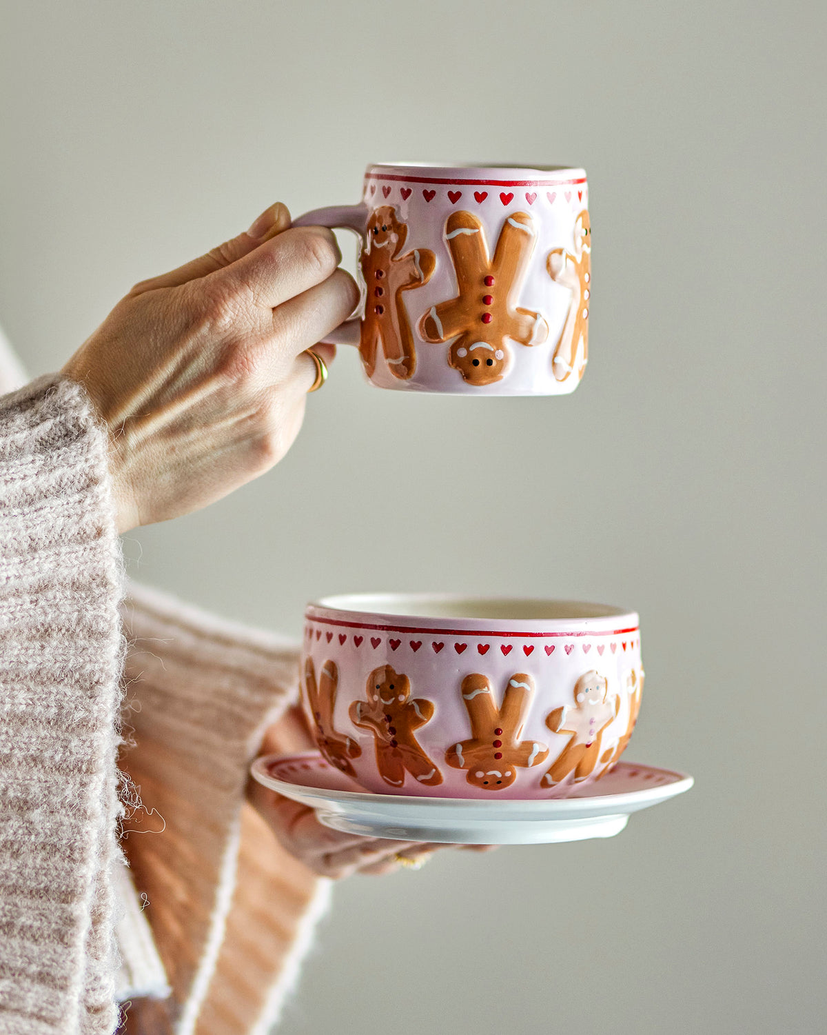 Pink Gingerbread Man Binna Stoneware Cup