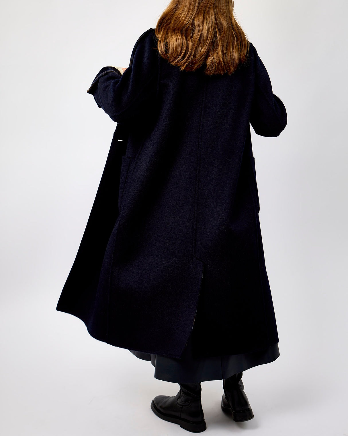 Dark Navy & Check Adria Double Breasted Reversible Coat