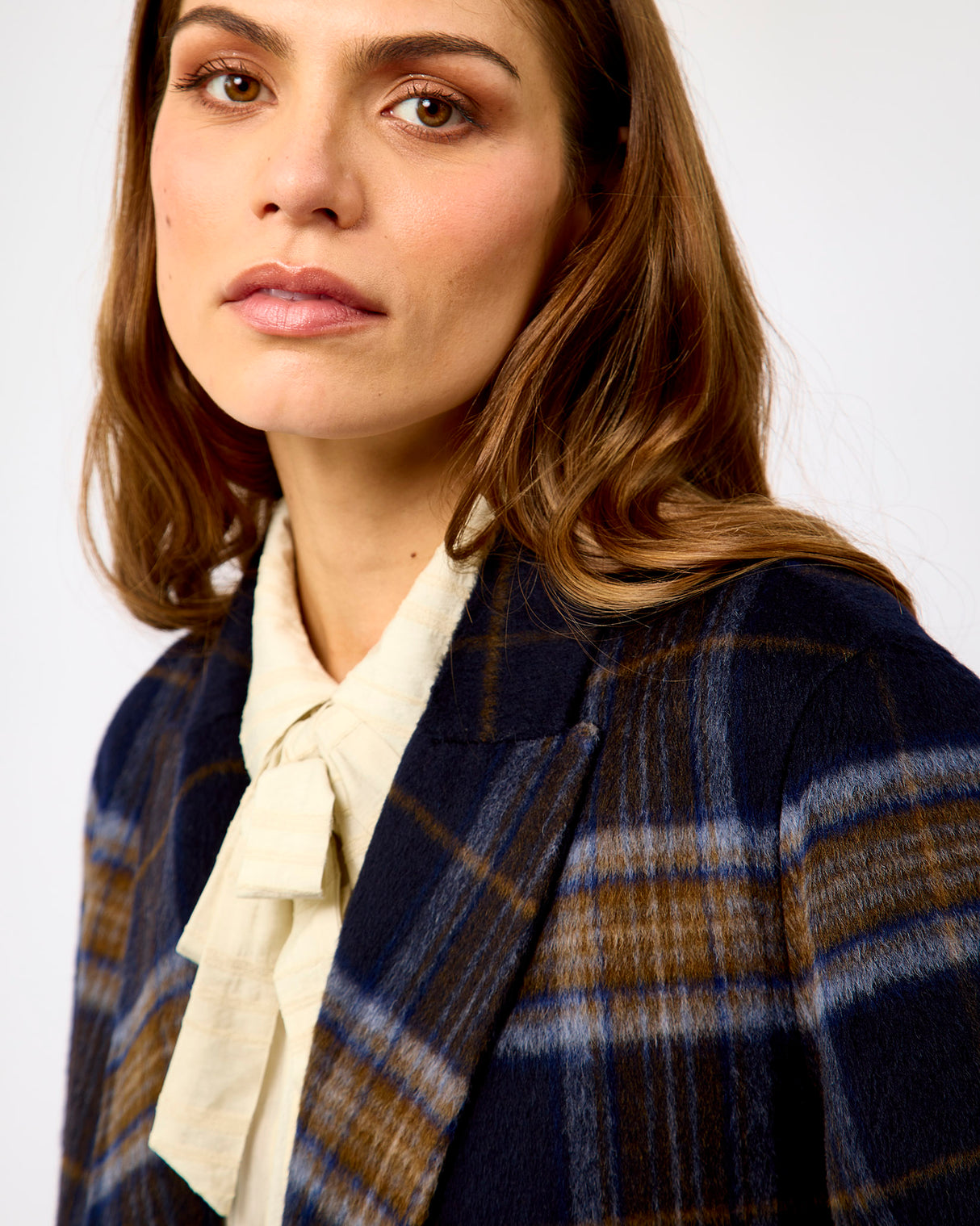 Dark Navy & Check Adria Double Breasted Reversible Coat