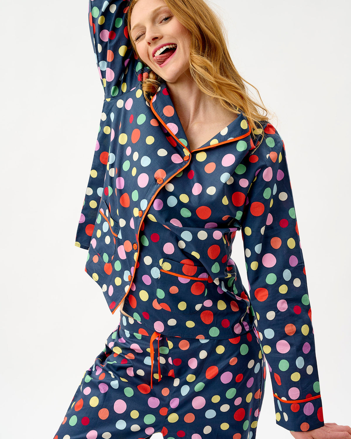 Navy Spots Cotton Pyjama Set