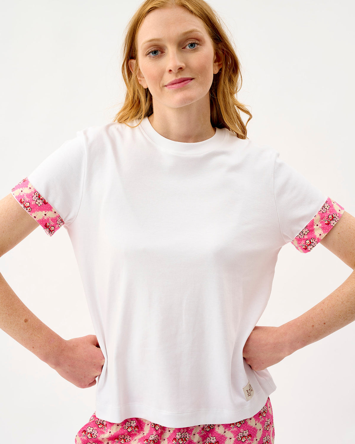 Pink Wave White Cotton T-Shirt