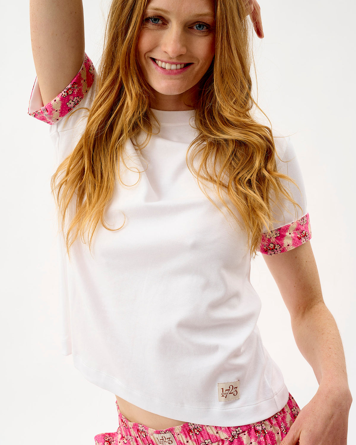 Pink Wave White Cotton T-Shirt
