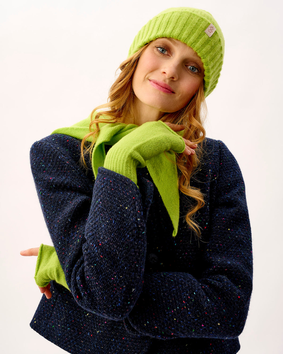 Lime Lambswool Fingerless Mittens