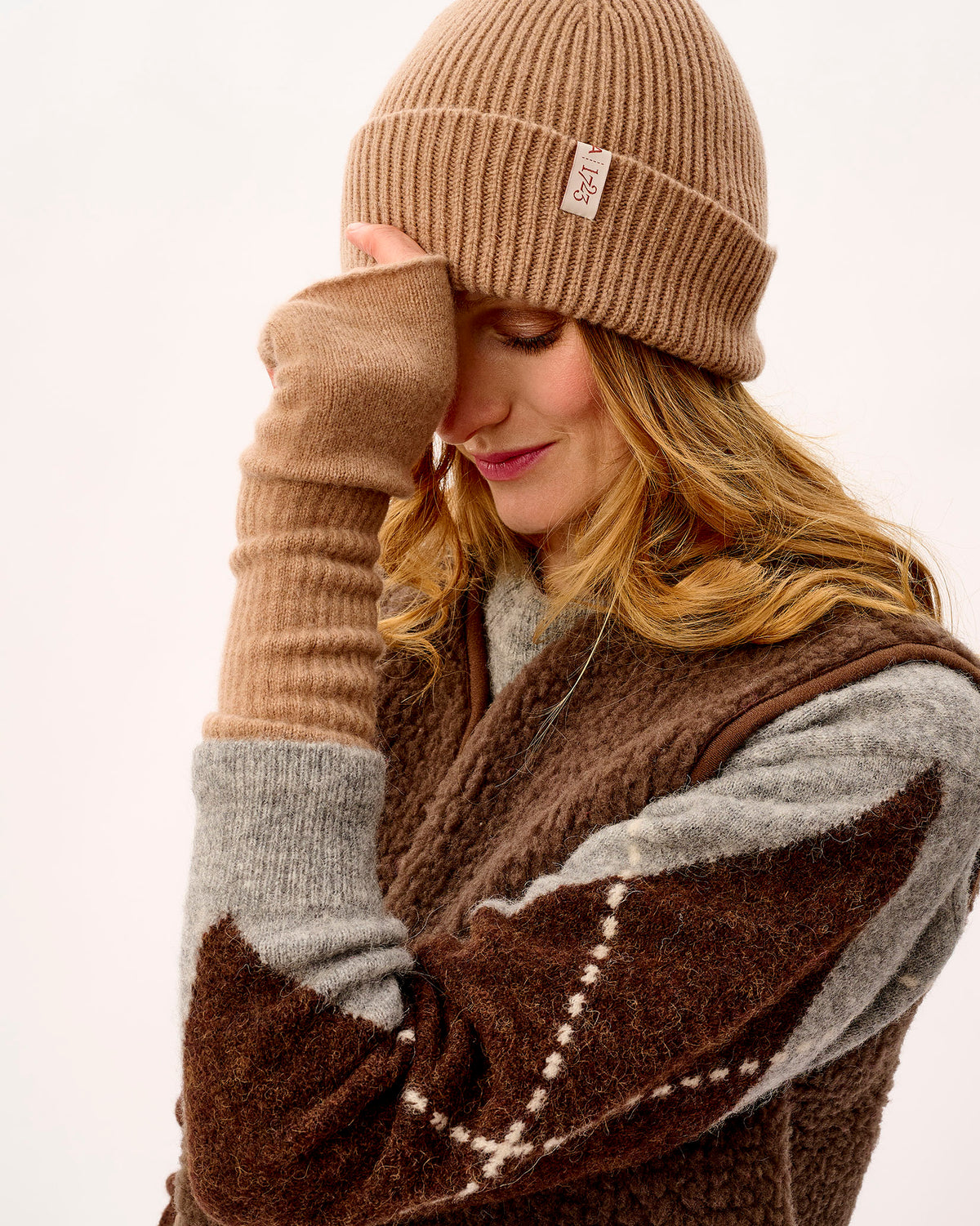 Camel Lambswool Fingerless Mittens